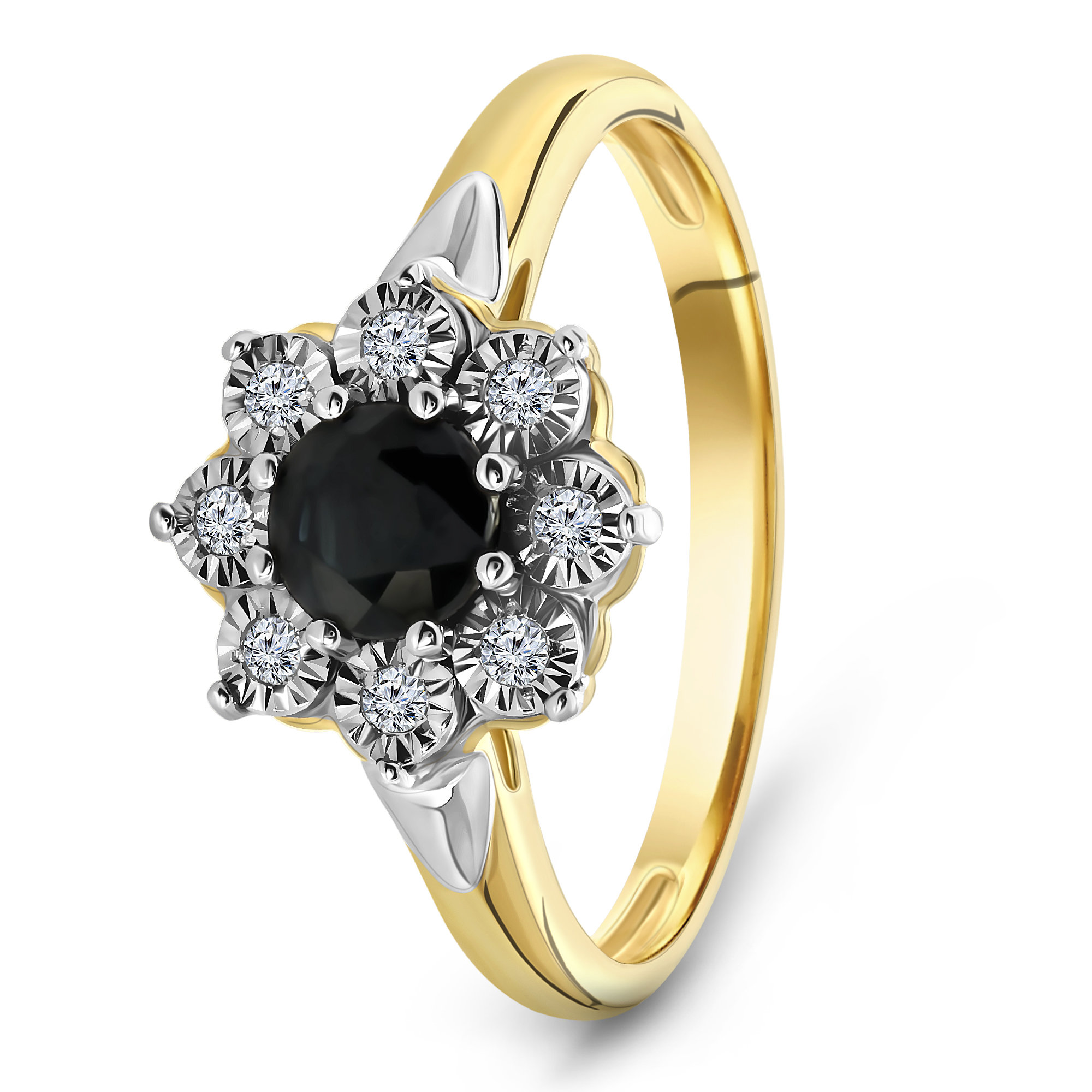 Geelgouden ring met saffier en diamant R480-LPL35309B-SA-YW