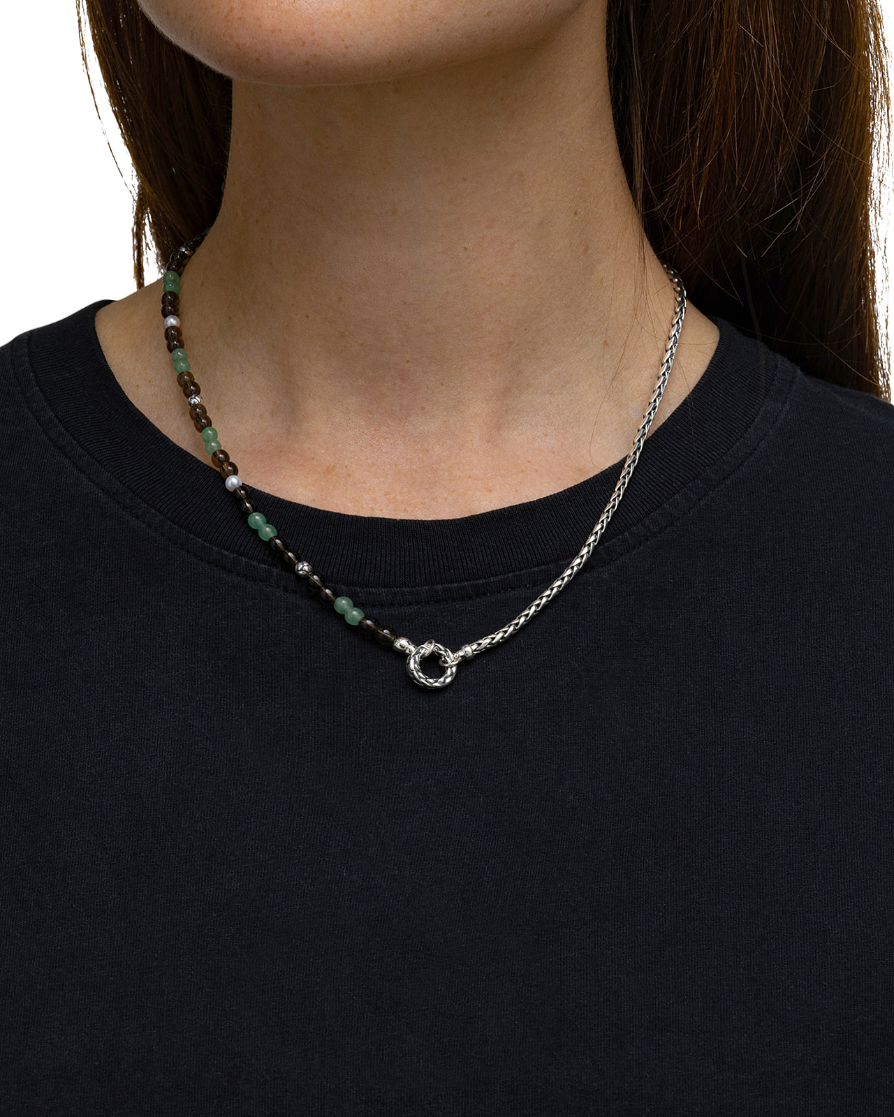 Ketting Spirit Bead Aventurine Smokey Quartz Silver - 177AV