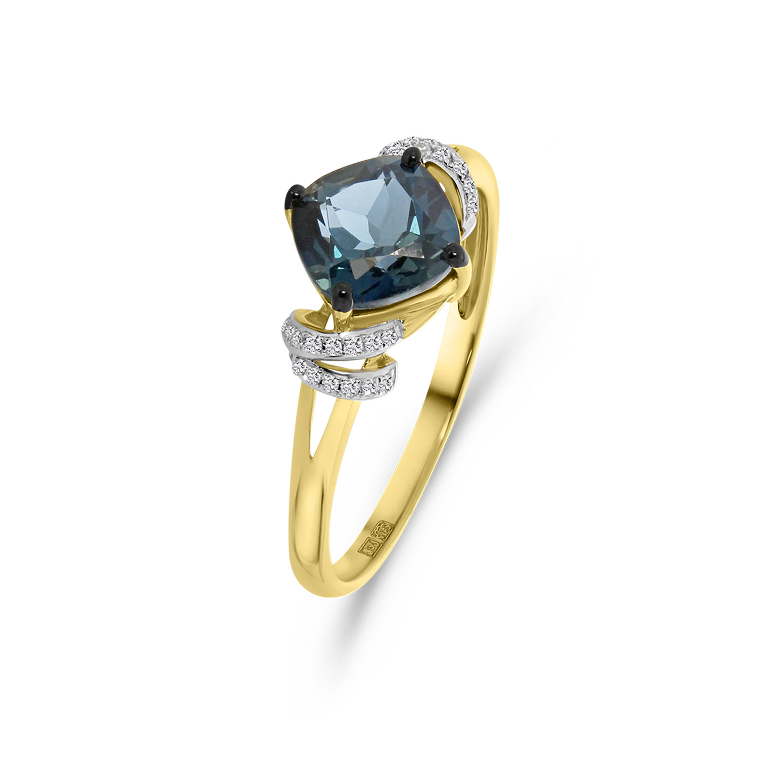 Geelgouden ring blauwe topaas en diamanten R382-R314139LDB-BT-Y