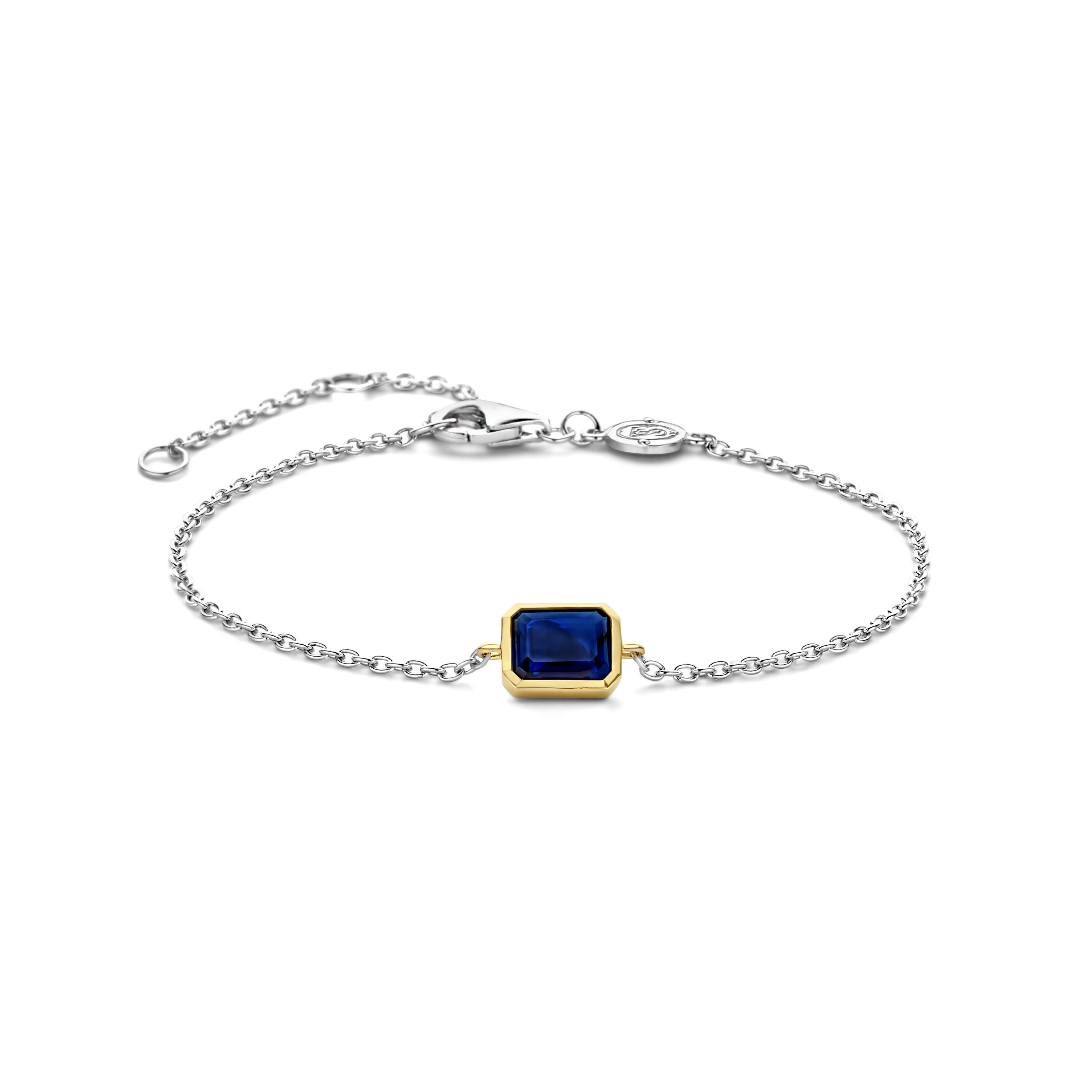 Armband van gold plated sterling zilver met blauwe kristal 23003BY