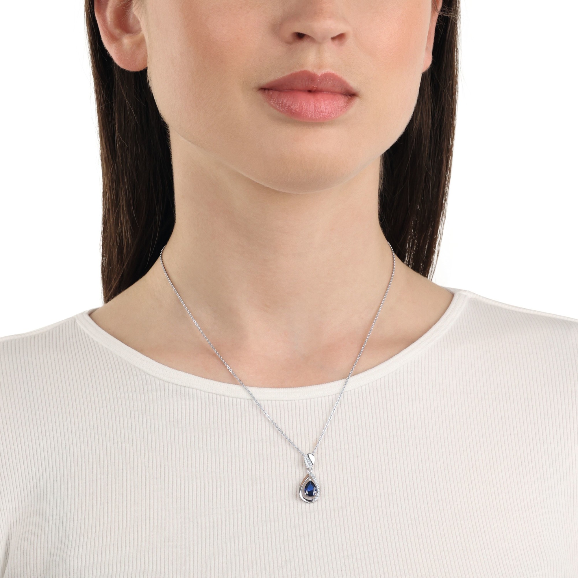 Ketting sterling zilver met blauwe zirkonia hanger - 2012789
