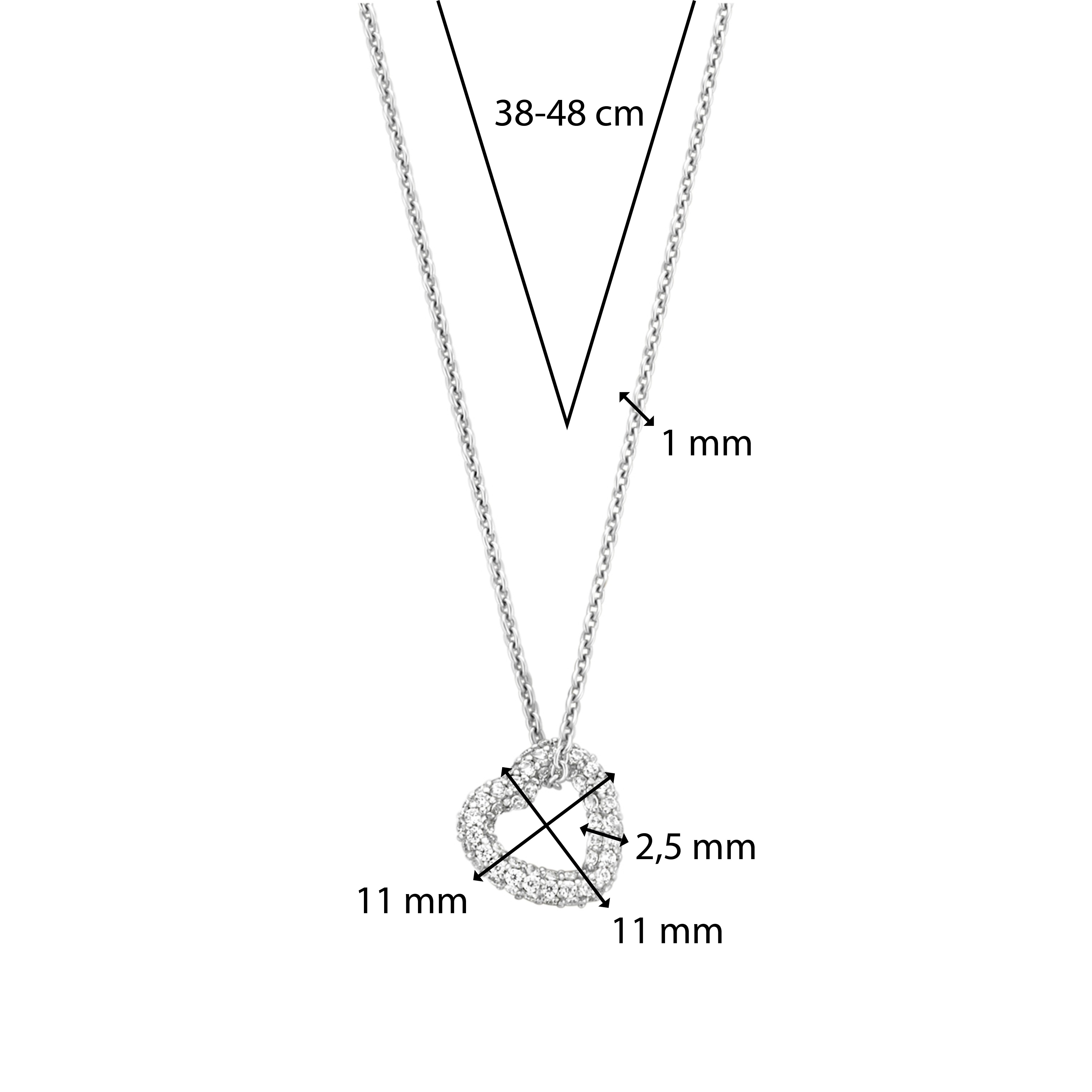 Ketting van sterling zilver met zirkonia hart hanger - 34022ZI/42