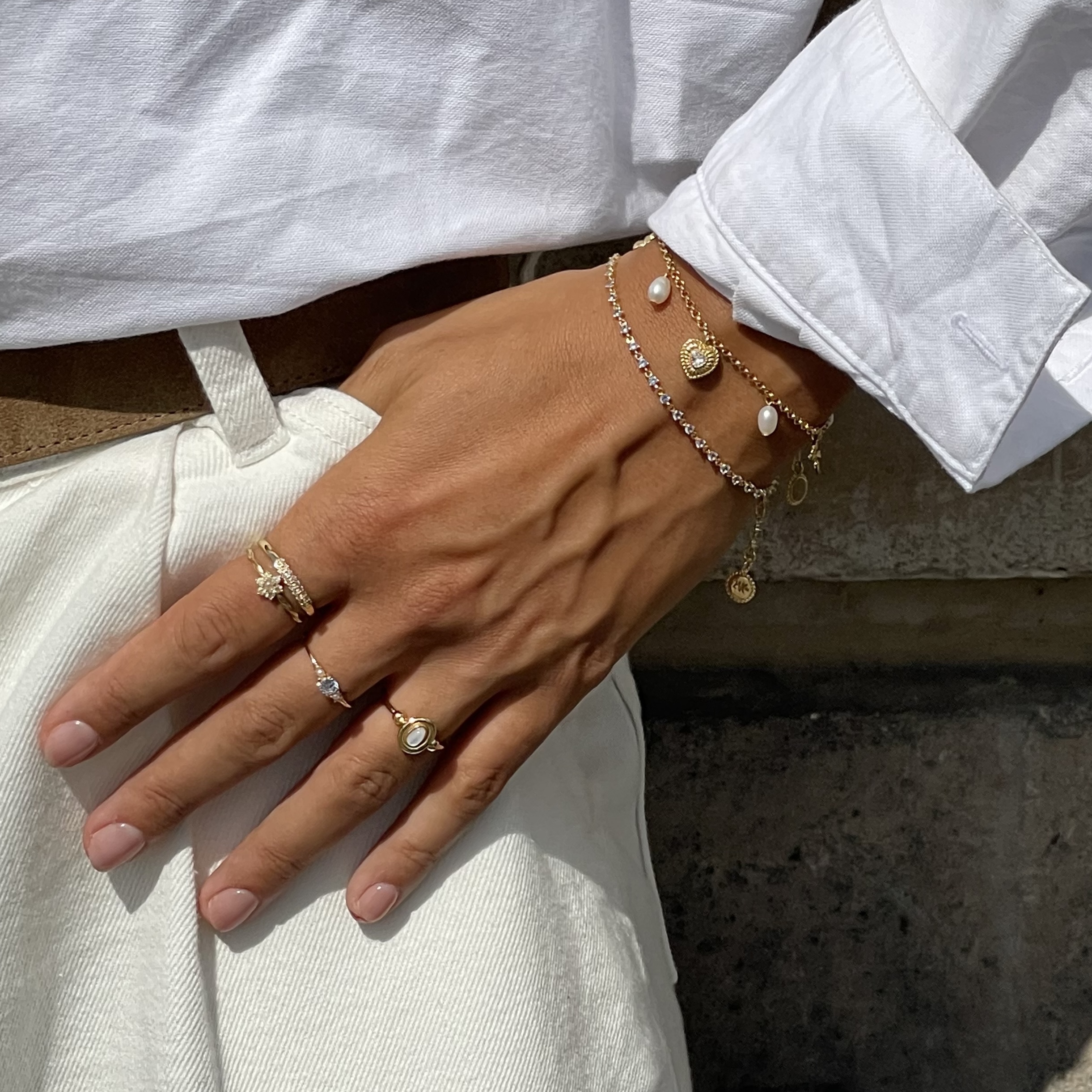 Bedelarmband gold plated met parels - 22498Y