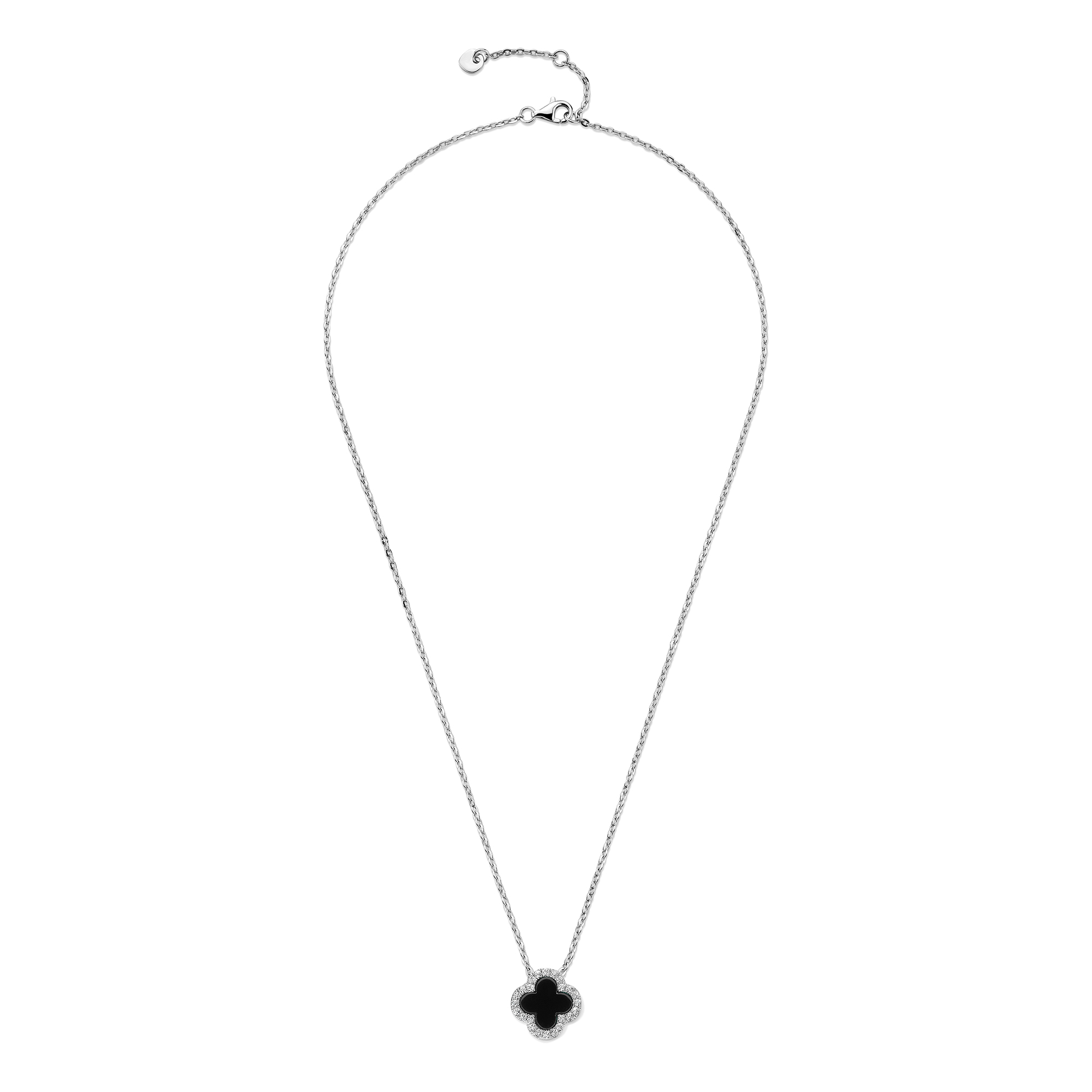 Ketting Klaver met Onyx en Topaas 13.5 mm - SCN7673ONT