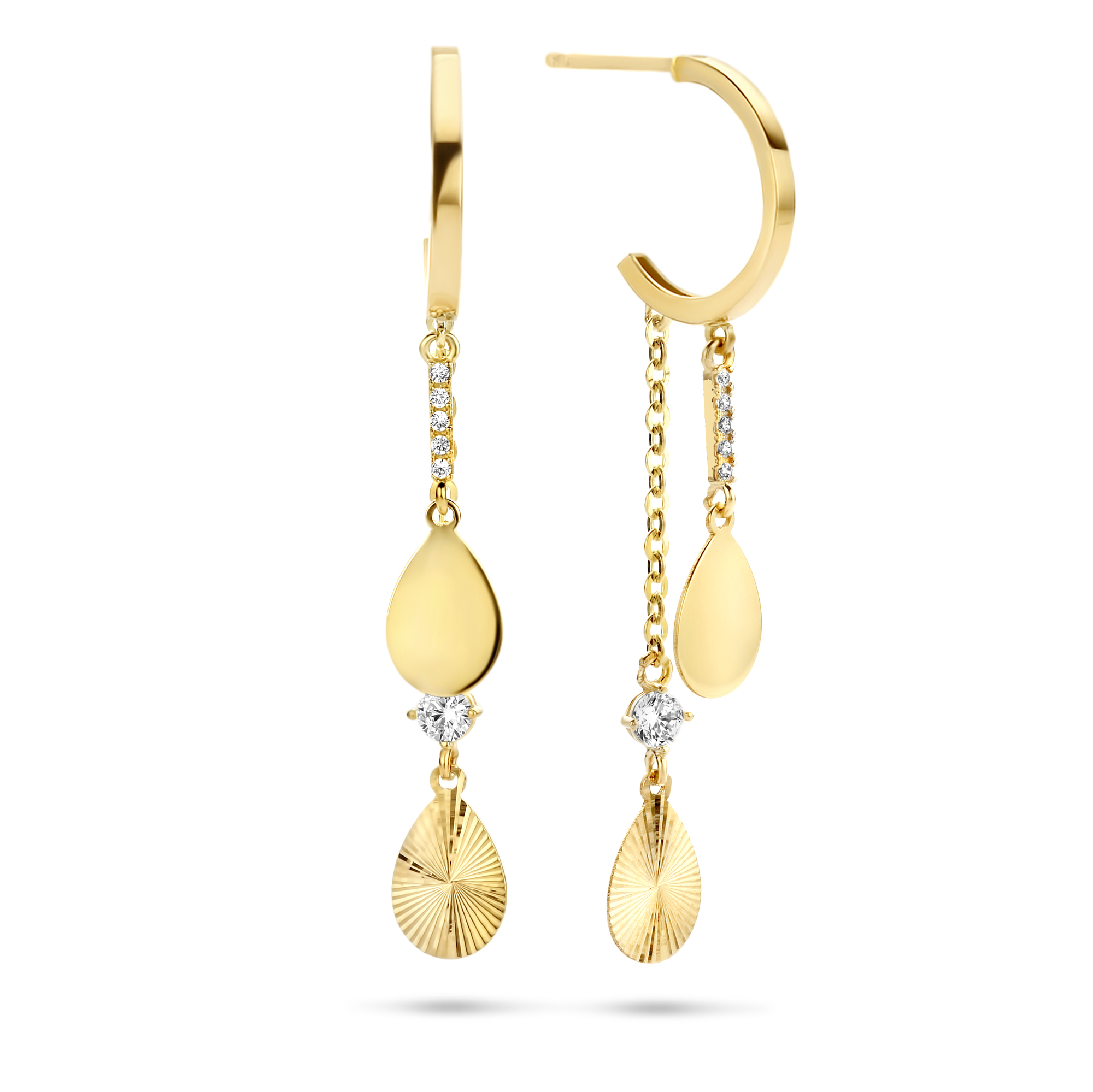 Geelgouden oorhangers met zirkonia E364