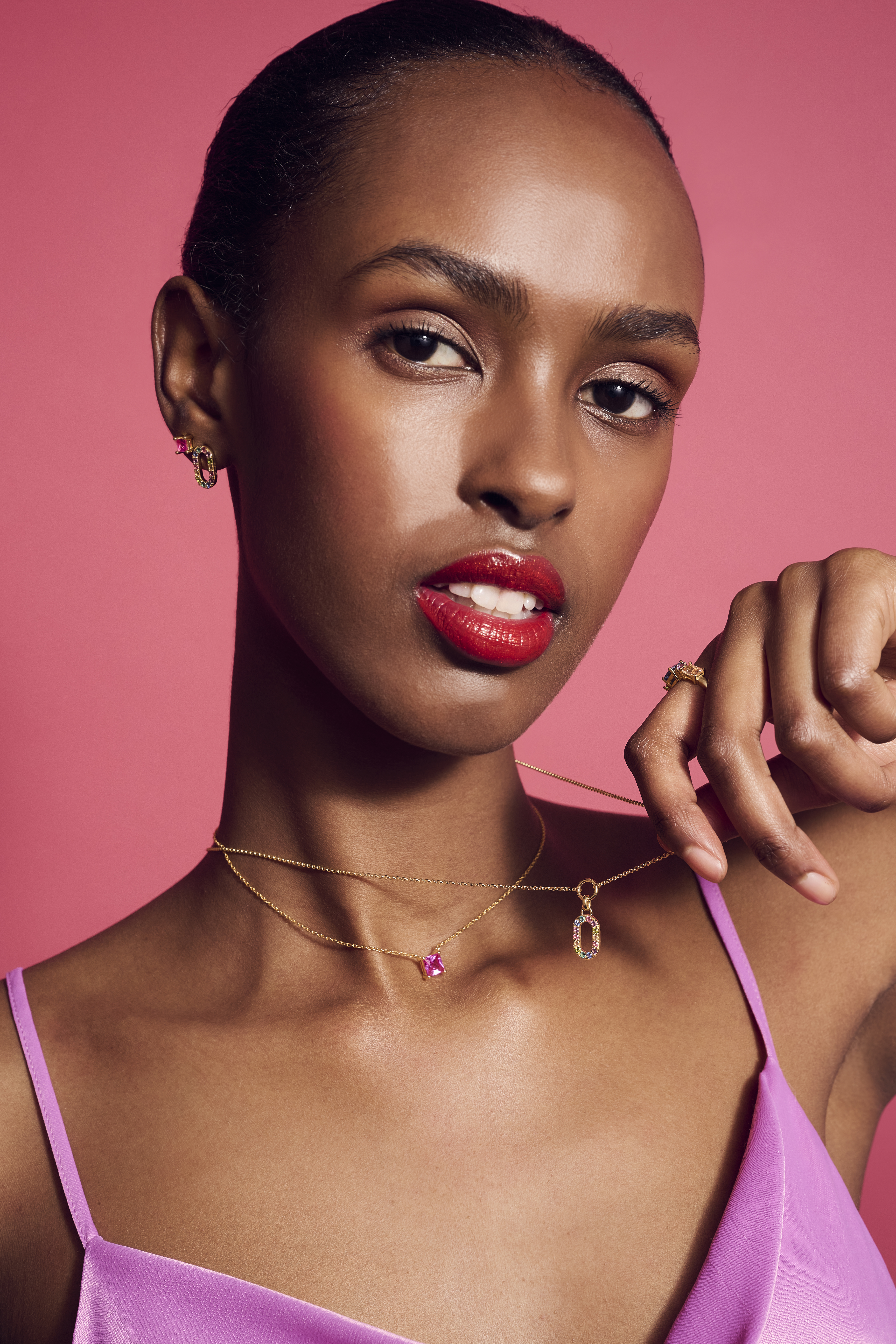 Ketting Ellera Quadrato gold plated  met roze zirkonia - SJ-N42279-PKCZ-YG