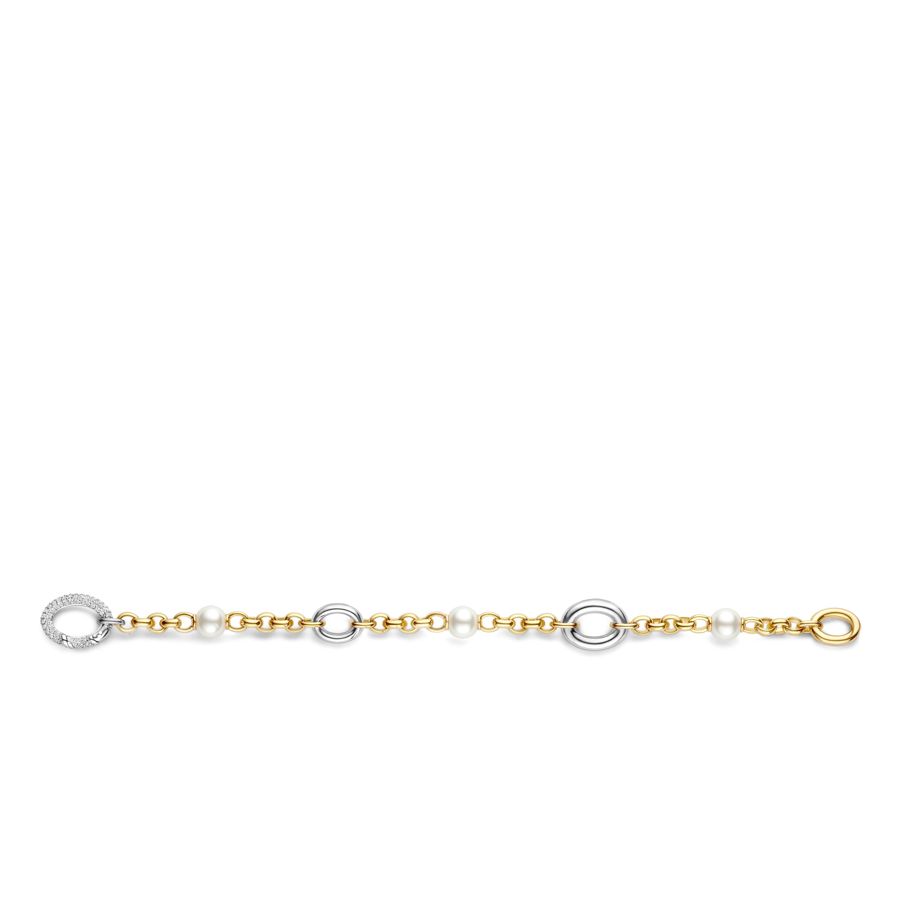 Schakelarmband gold plated met parel en zirkonia - 23075ZY