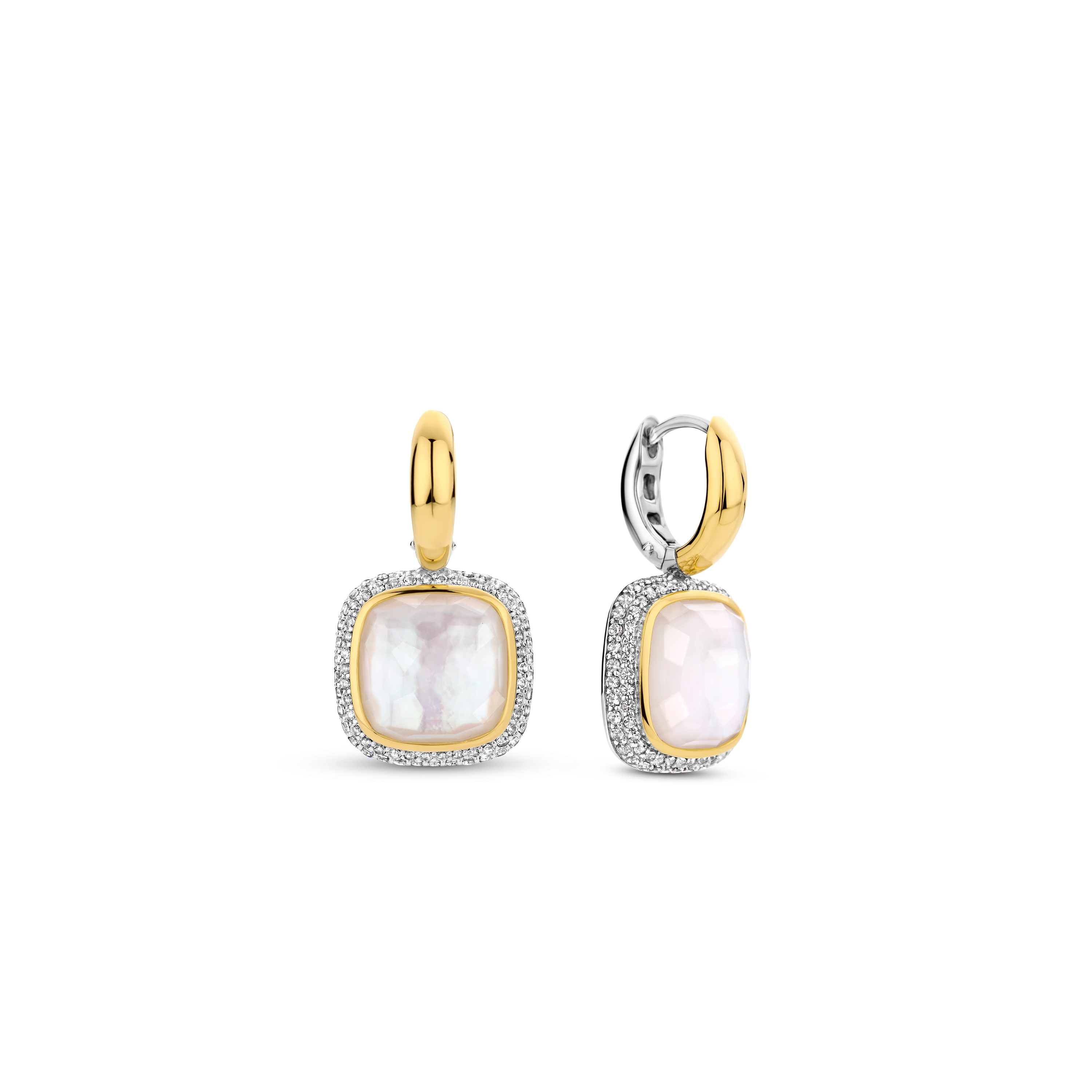 Oorhangers van gold plated  met zirkonia en kristal 7968MW