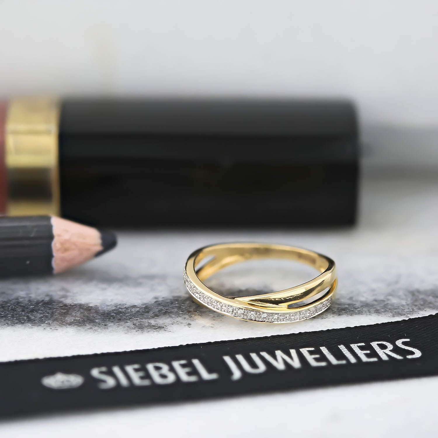 Geelgouden ring met diamanten dubbele band R480-RG100002ADI-Y