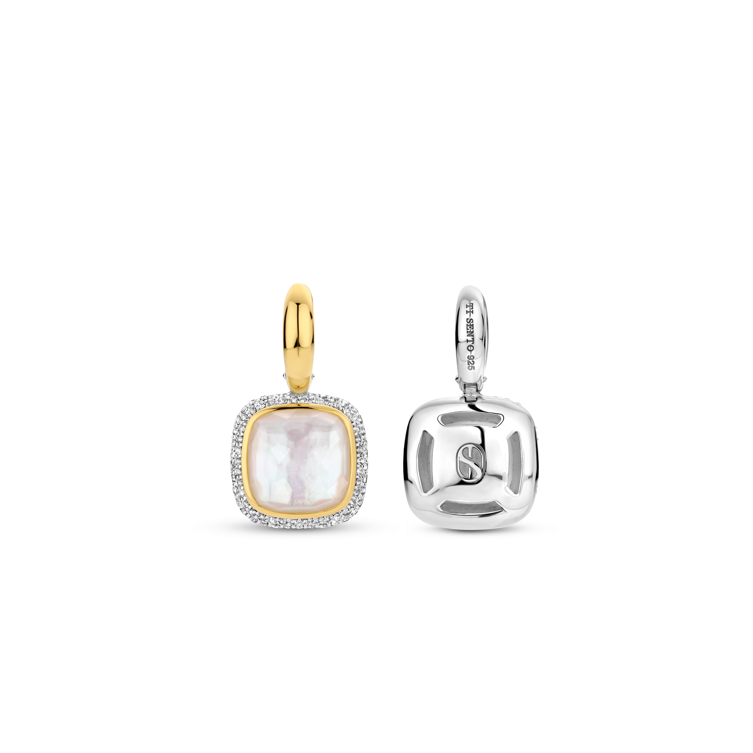 Oorhangers van gold plated  met zirkonia en kristal 7968MW