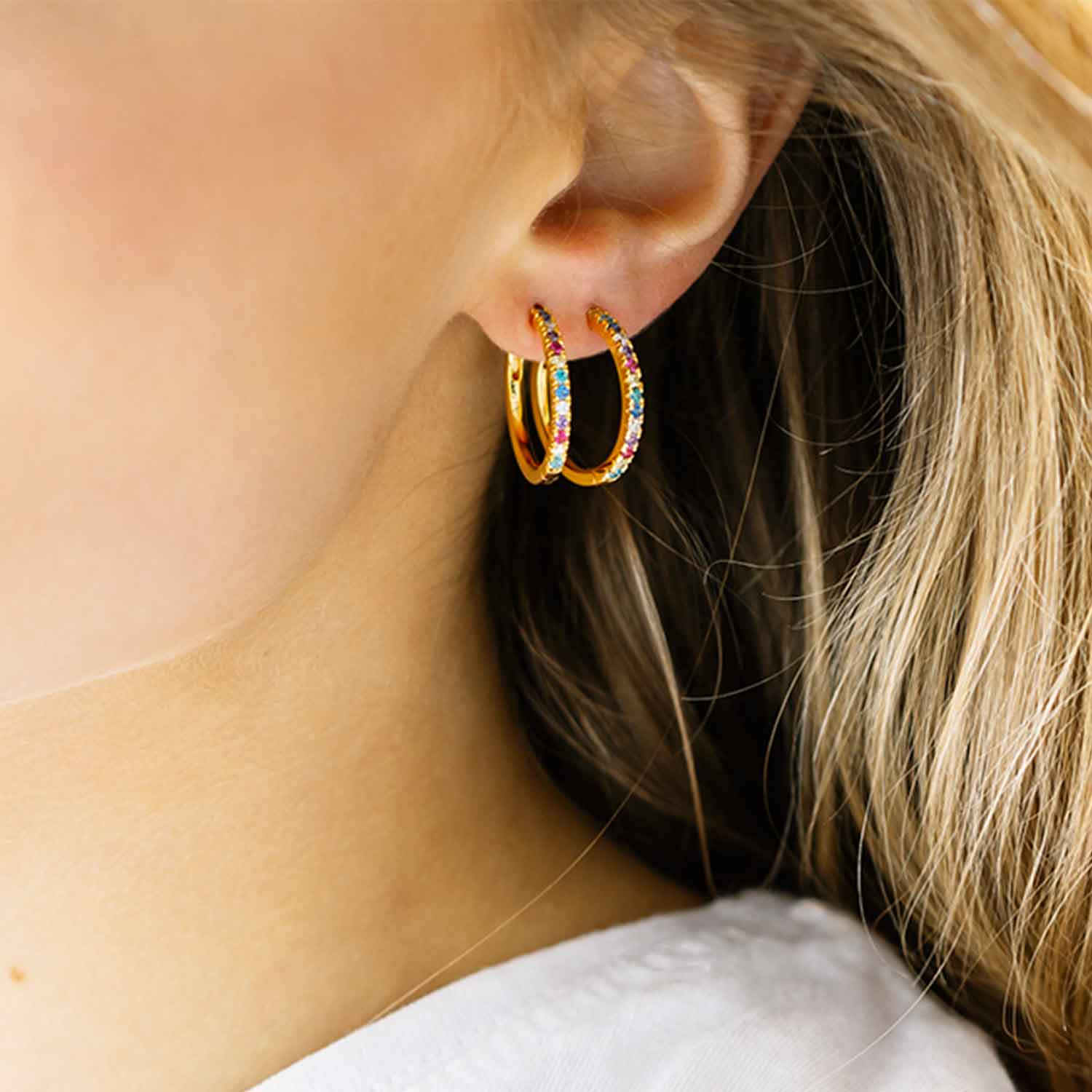 Oorringen Ellera Grande gold plated met gekleurde zirkonia - SJ-E2869-XCZYG
