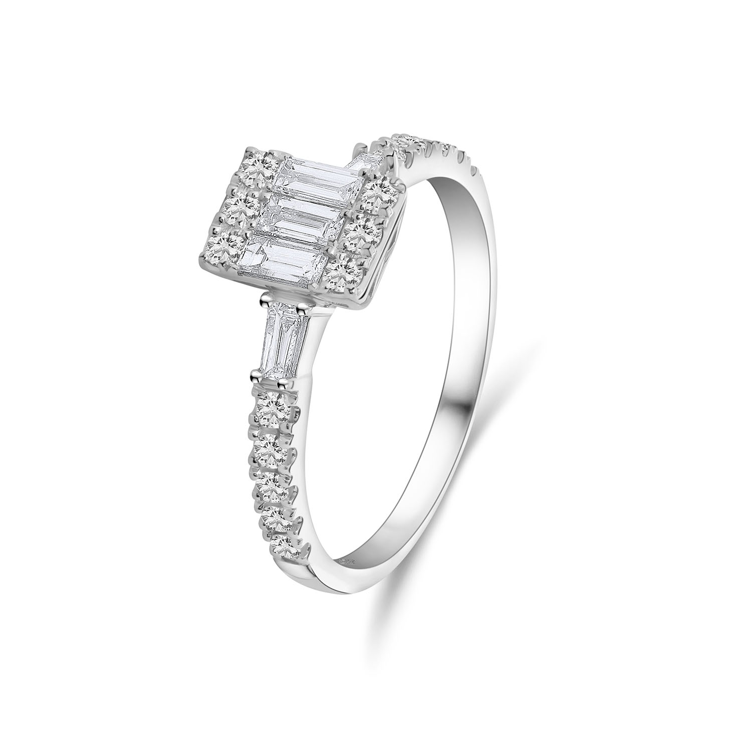 Witgouden ring met baguette en briljant geslepen diamanten R480-RDF28010-W