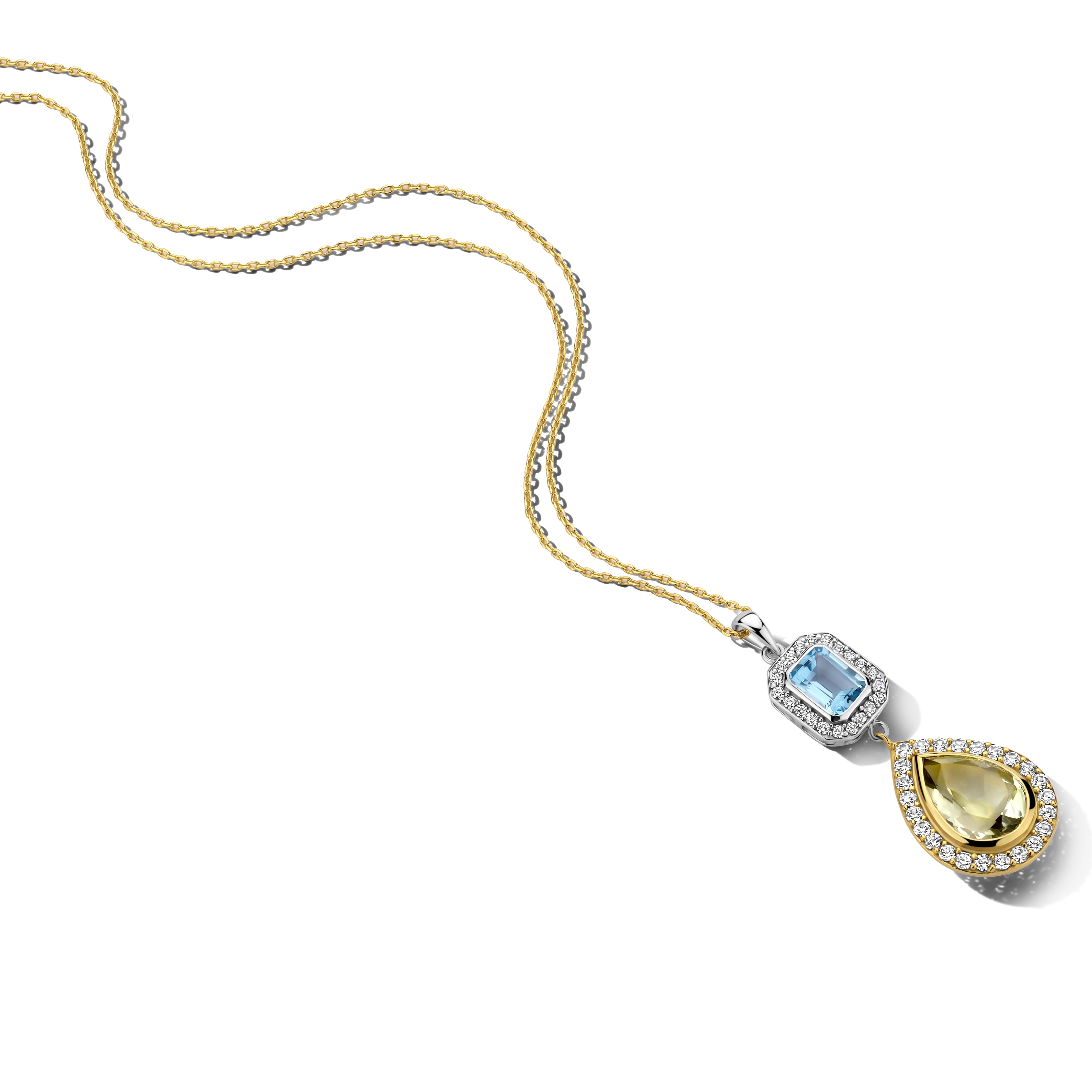 Ketting gold plated met Topaas en Amethist - 247C0040