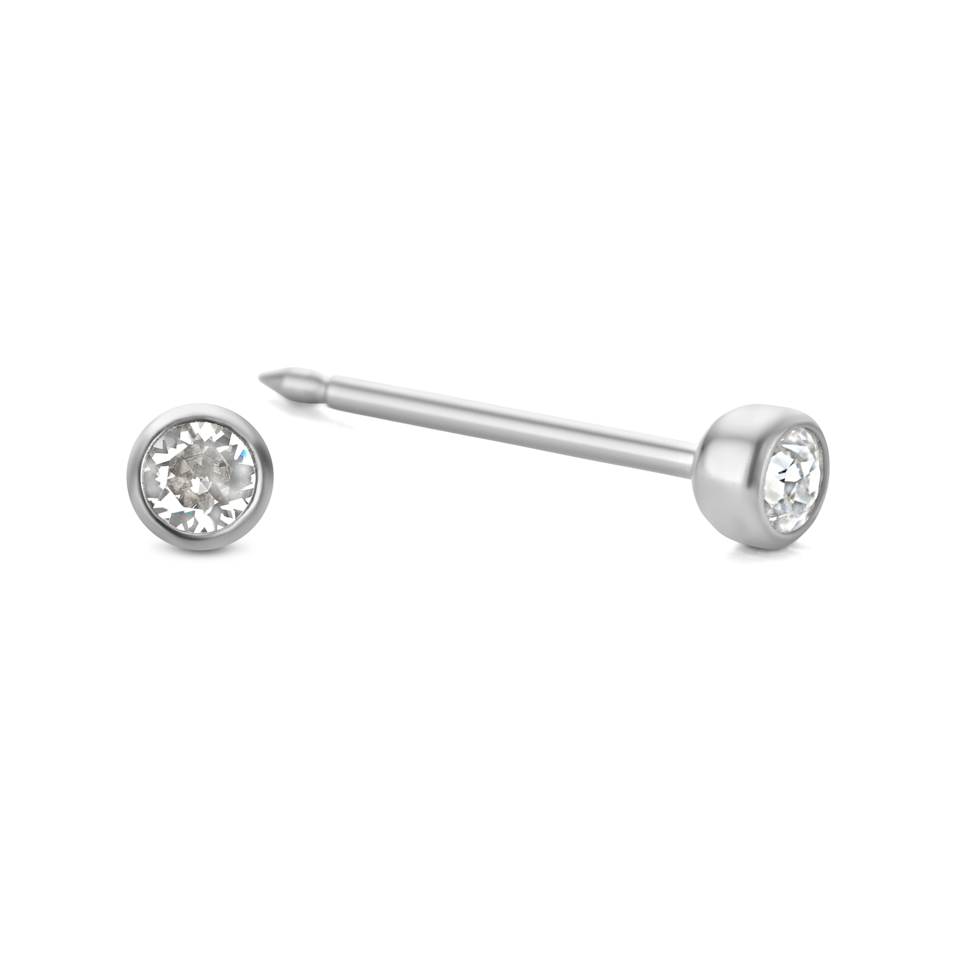 Schietoorknopjes 4mm wit kristal kastzetting titanium 