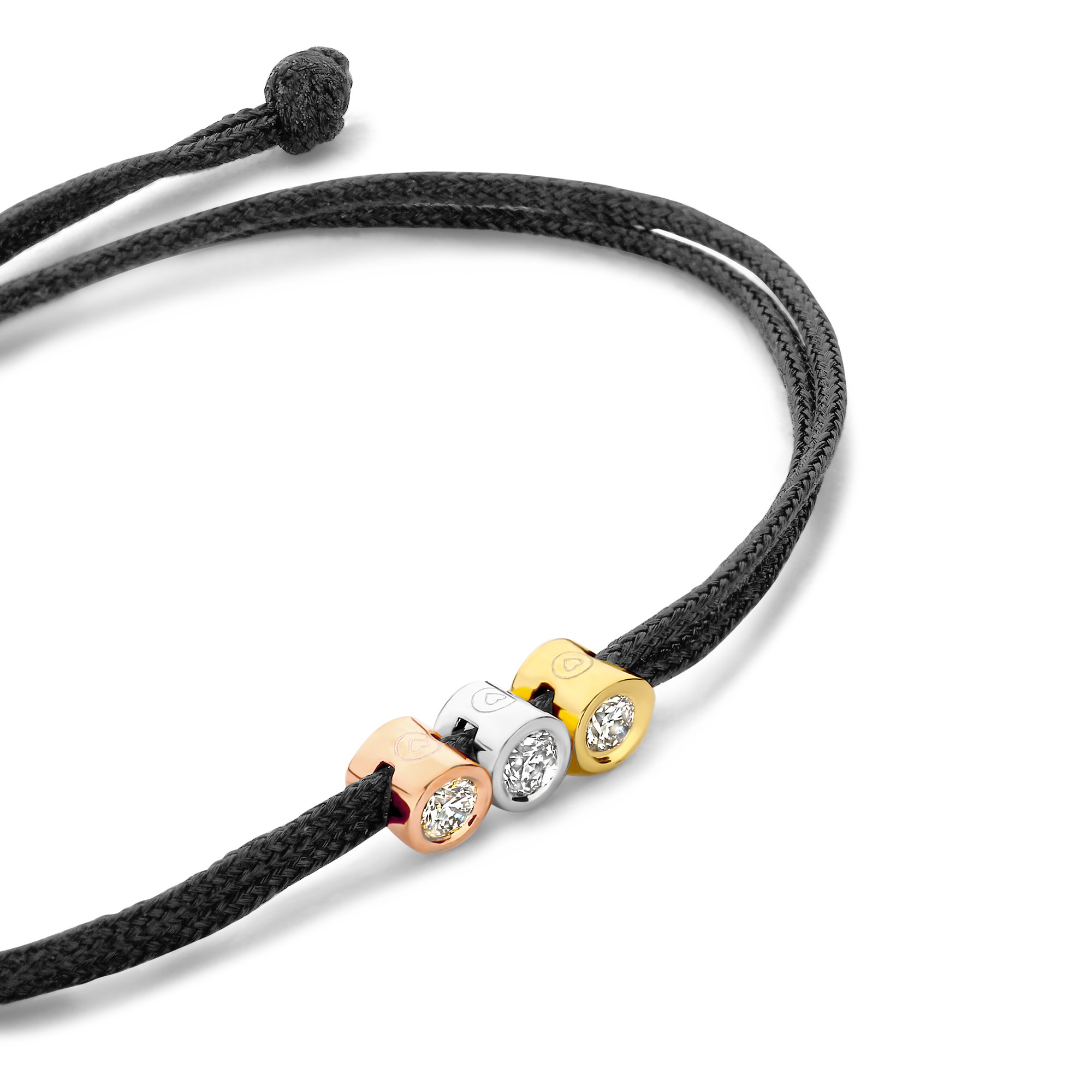 Koordarmband Tricolor met drie lab grown diamanten - BN005-3-11-SGR