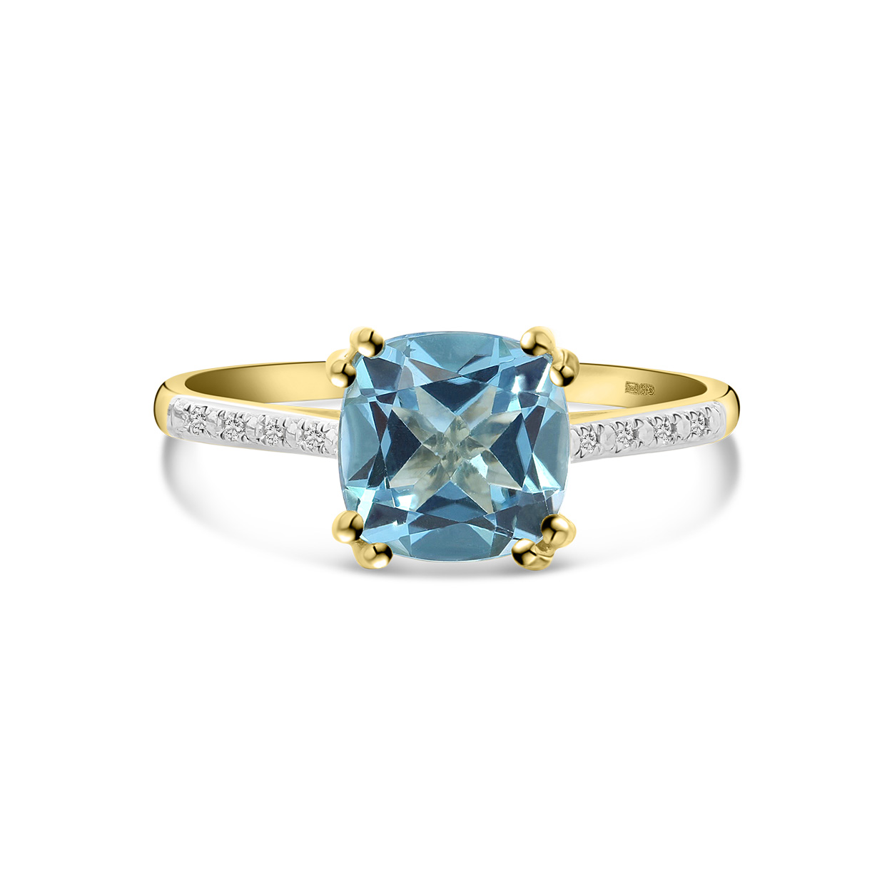 Geelgouden ring met lichtblauwe topaas en diamanten R092-86616R012-BT-Y