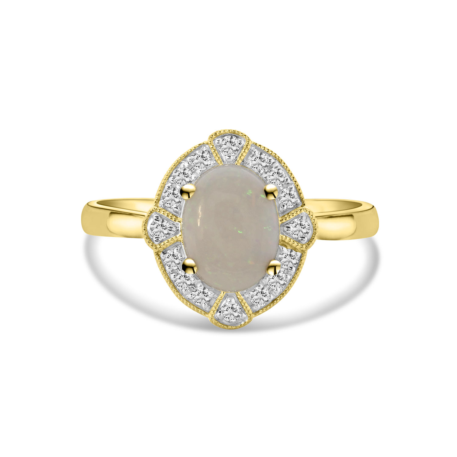 Geelgouden vintage look ring met opaal cmp en diamanten R092-60809R001-OP-Y