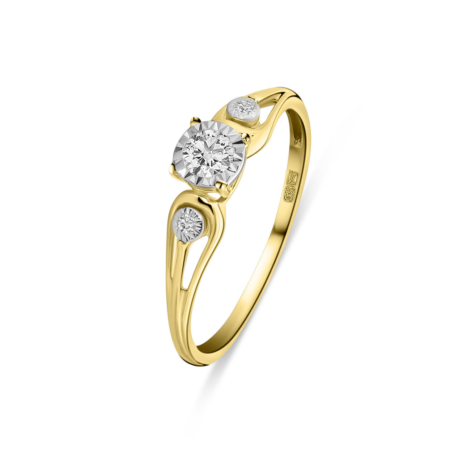 Geelgouden ring met lab grown diamant en witgouden zetting R159-R23KA0362-LG-YW