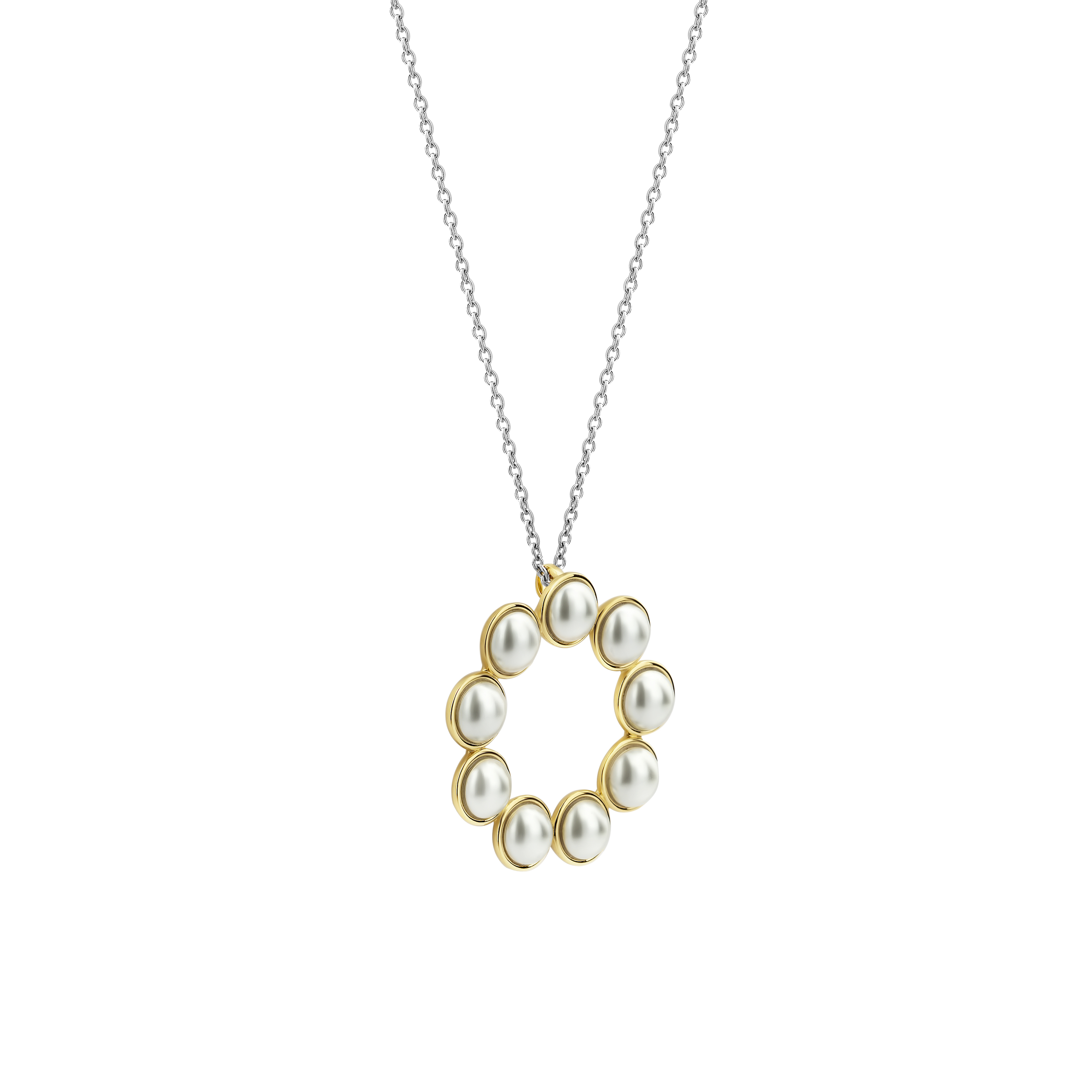 Ketting van gold plated  met parel hanger 34008YP