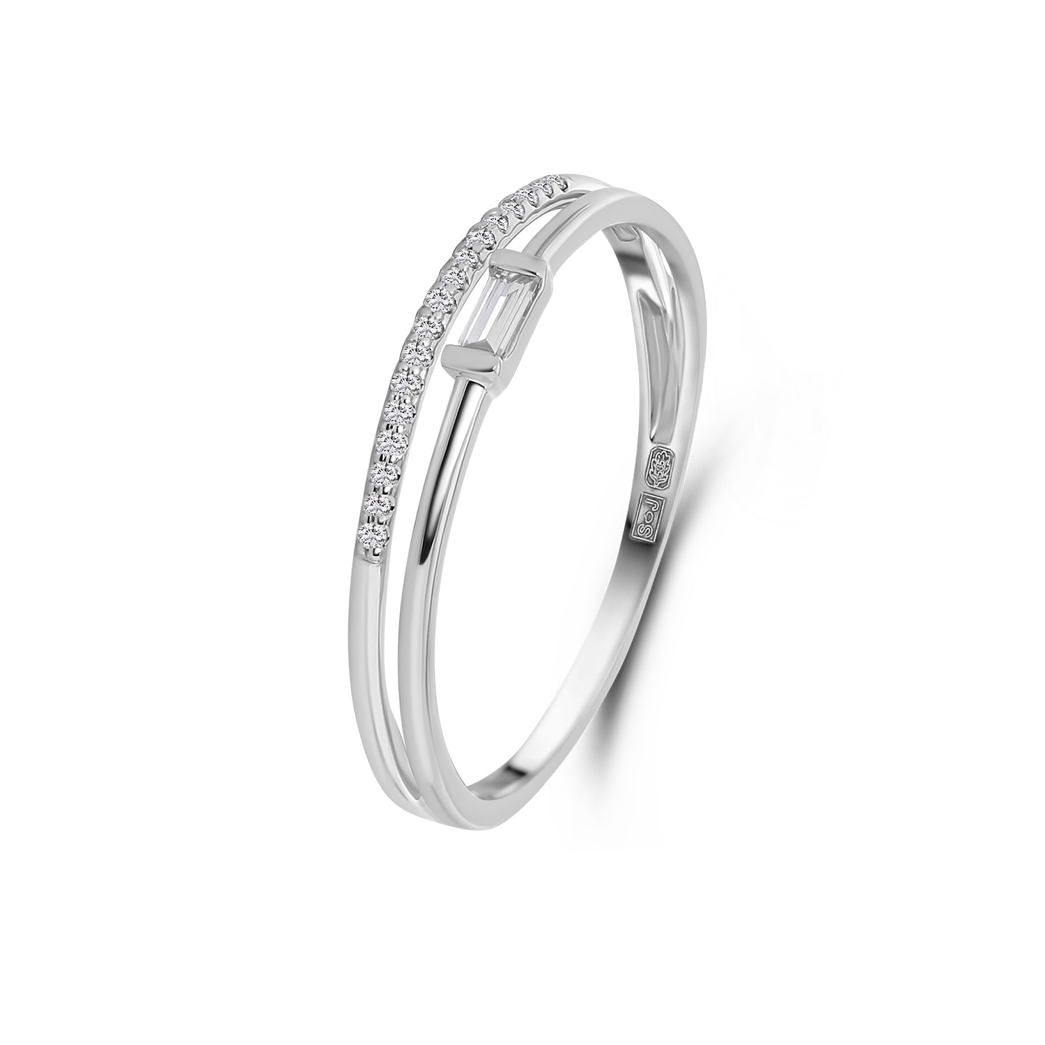 Witgouden ring dubbel met baguette en briljant diamanten R138-RG50973-W