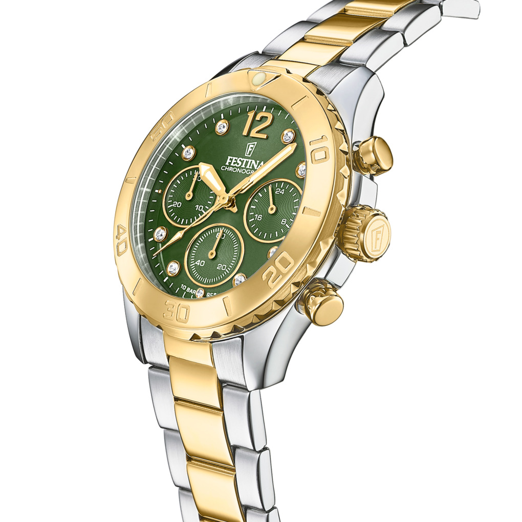 Dameshorloge Boyfriend Chrono Bicolor Green - F20604-2
