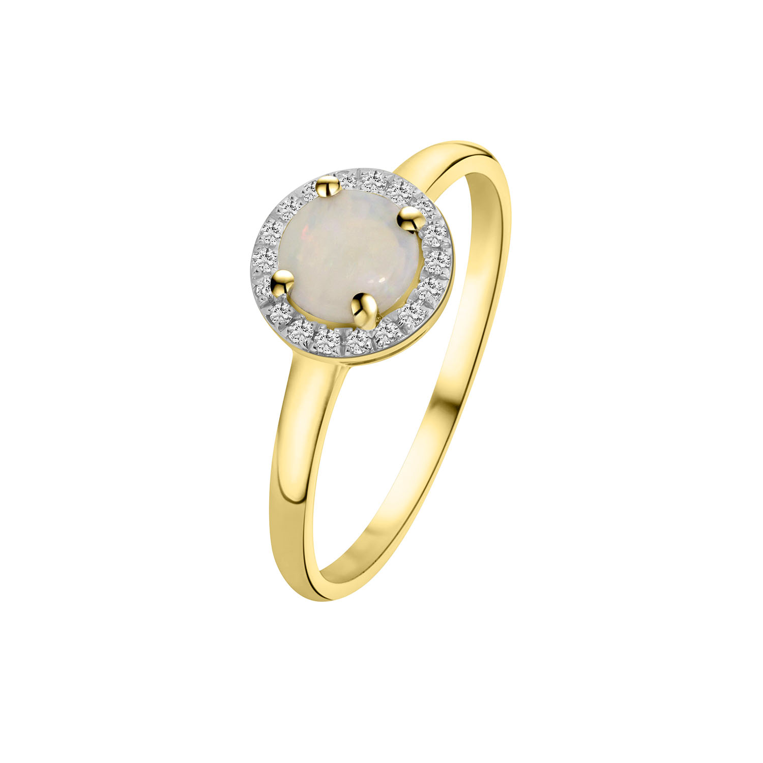 Geelgouden ring opaal cmp en diamanten entourage R092-50993R002-OP-Y