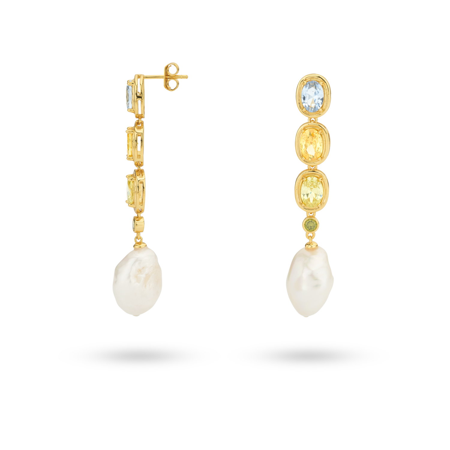 Oorhangers gold plated met zirkonia en parels - 424145Y