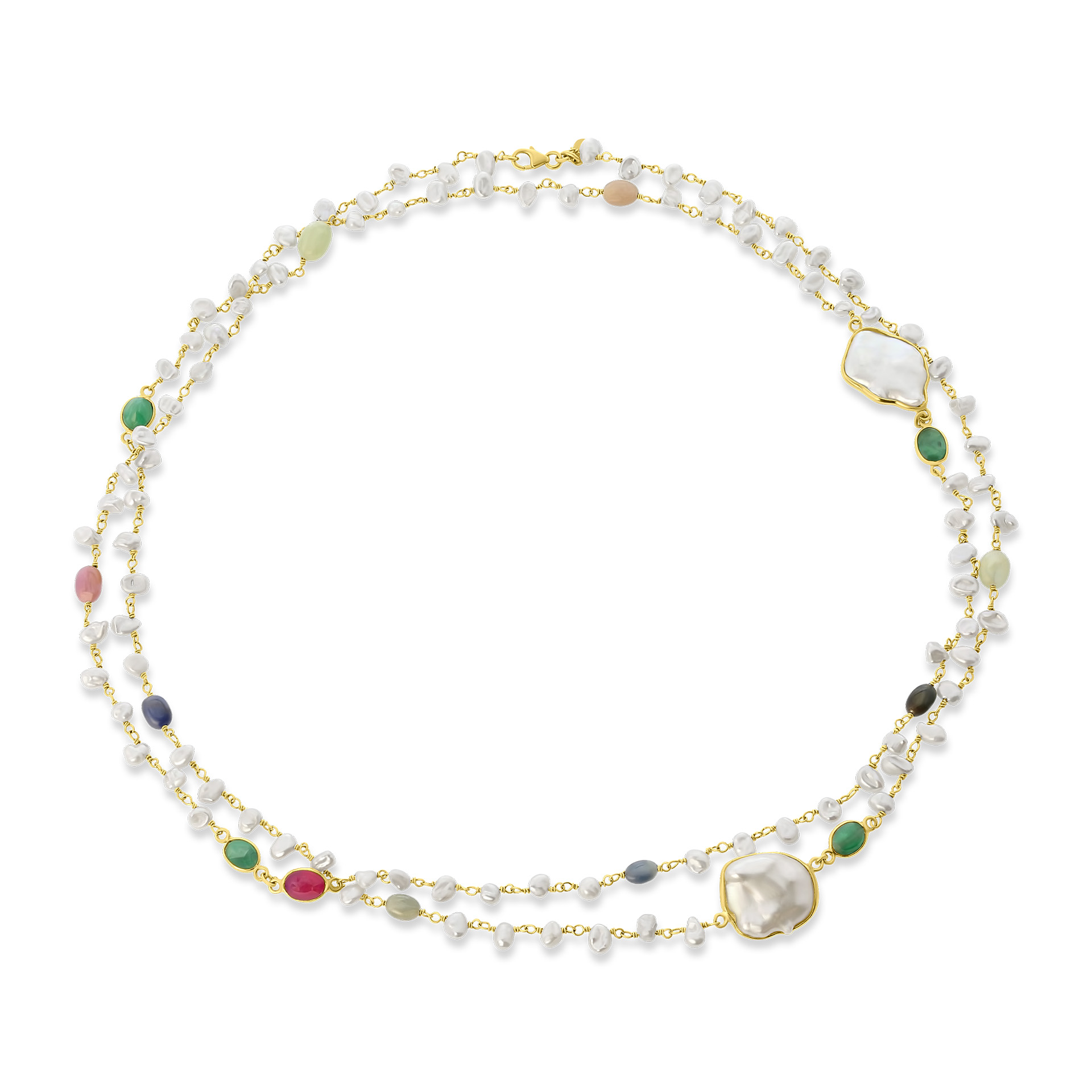 Ketting van gold plated  met mix van natuursteen 167C0187