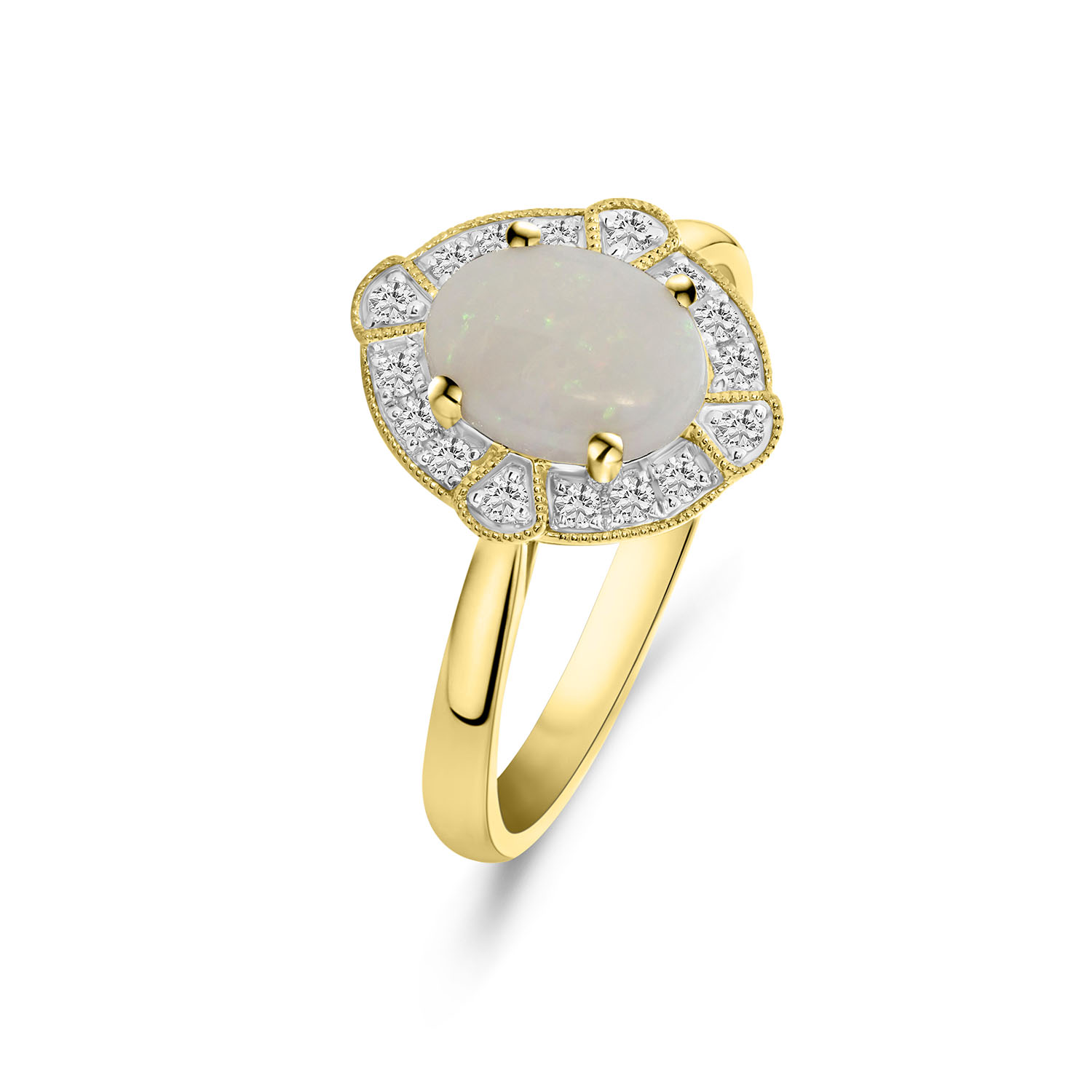 Geelgouden vintage look ring met opaal cmp en diamanten R092-60809R001-OP-Y