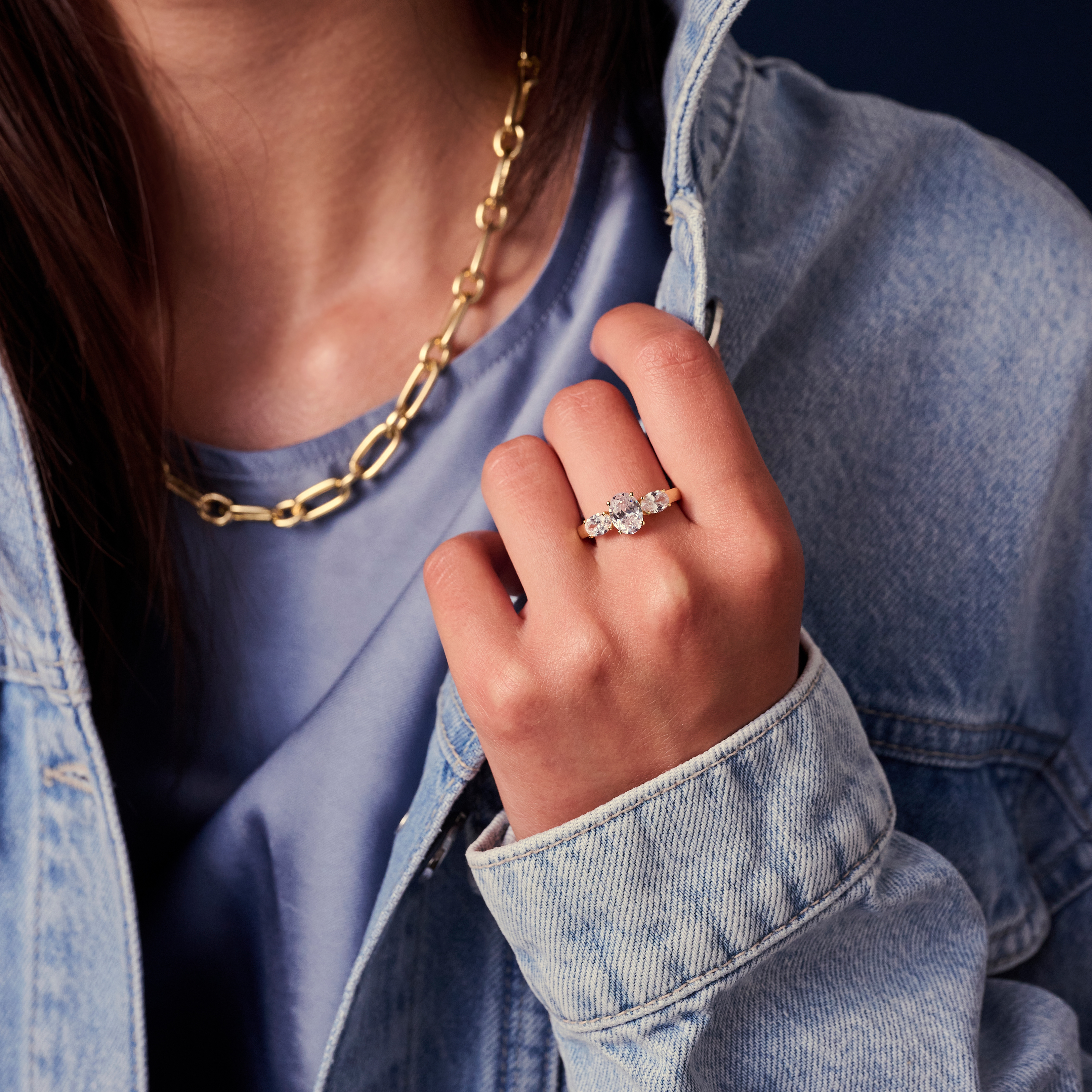 Ring Ellisse Tre van gold plated  met zirkonia - SJ-R2340-CZ-YG