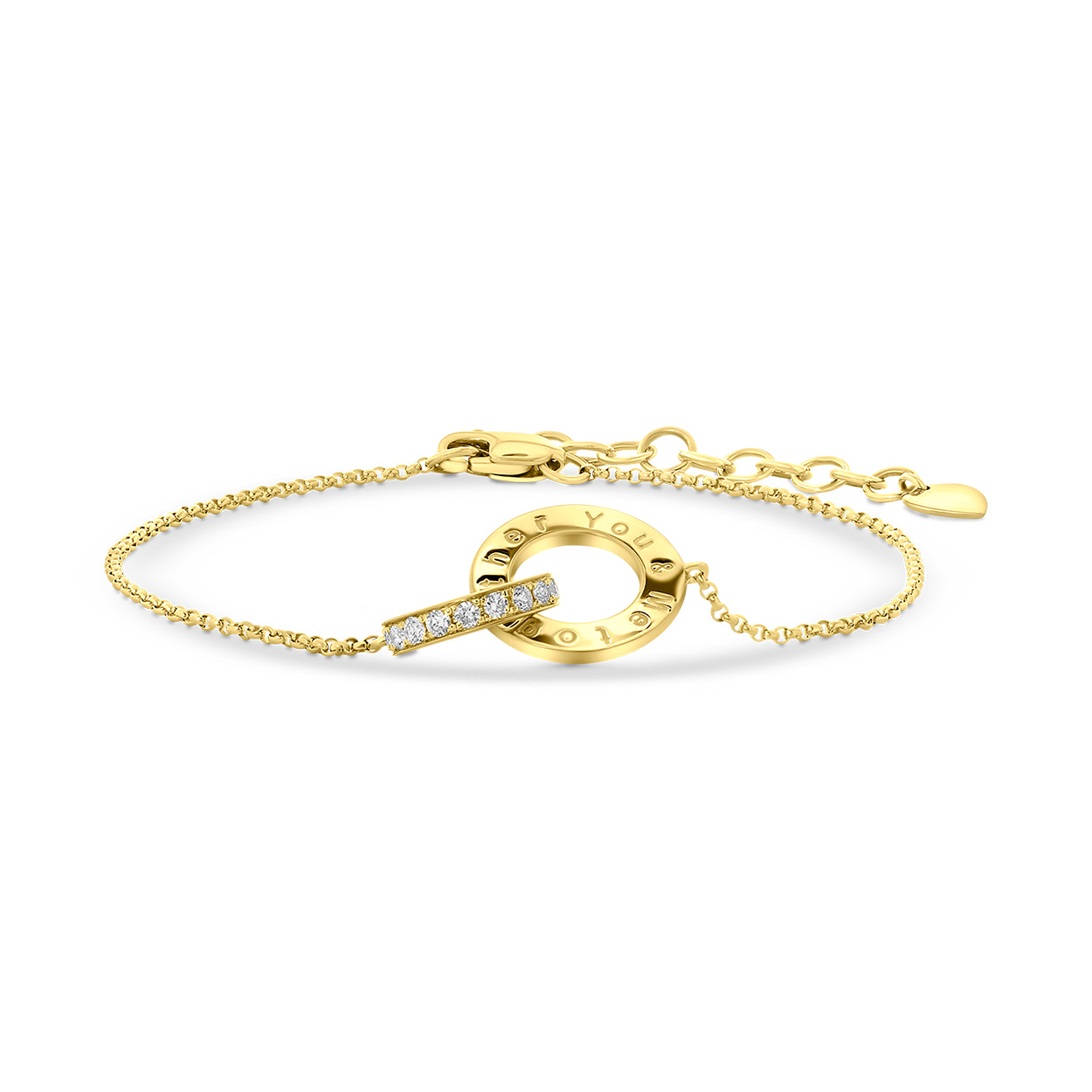 Geelgouden armand rond met diamanten en tekst B136-196XE01970-S-Y