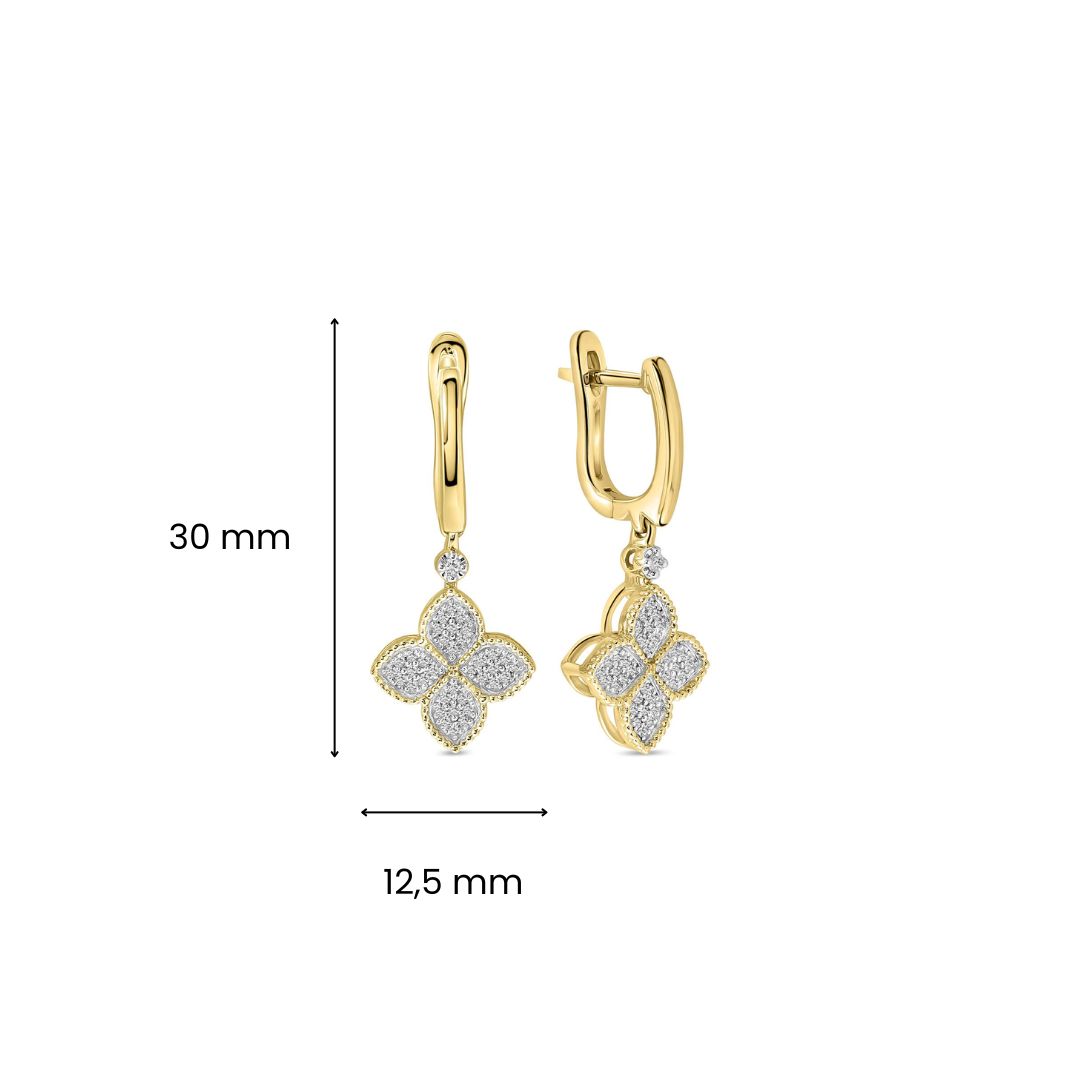 Geelgouden oorhangers klaver met diamanten E159-35811-WDI-Y