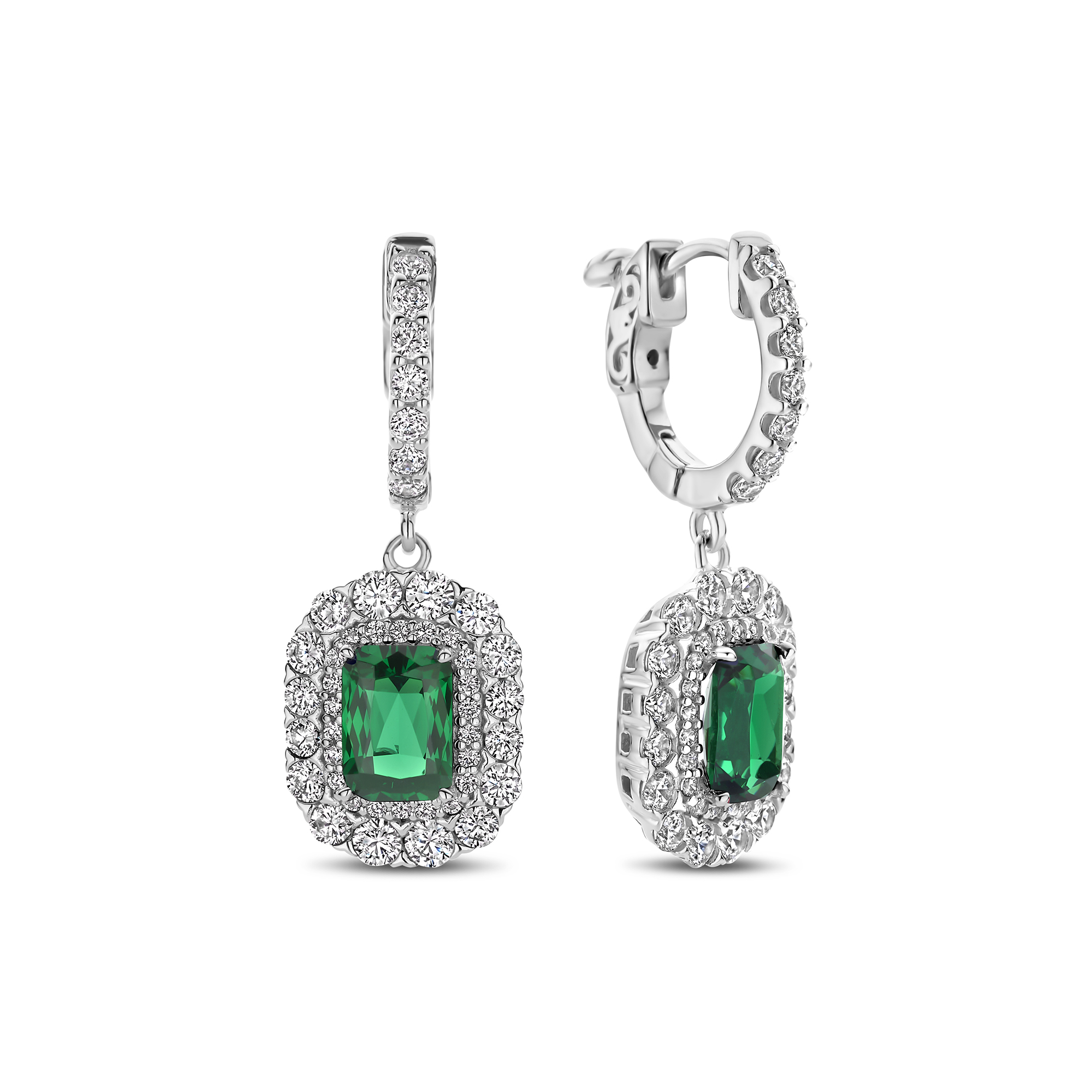 Oorhangers van sterling zilver met groene zirkonia - E18858G