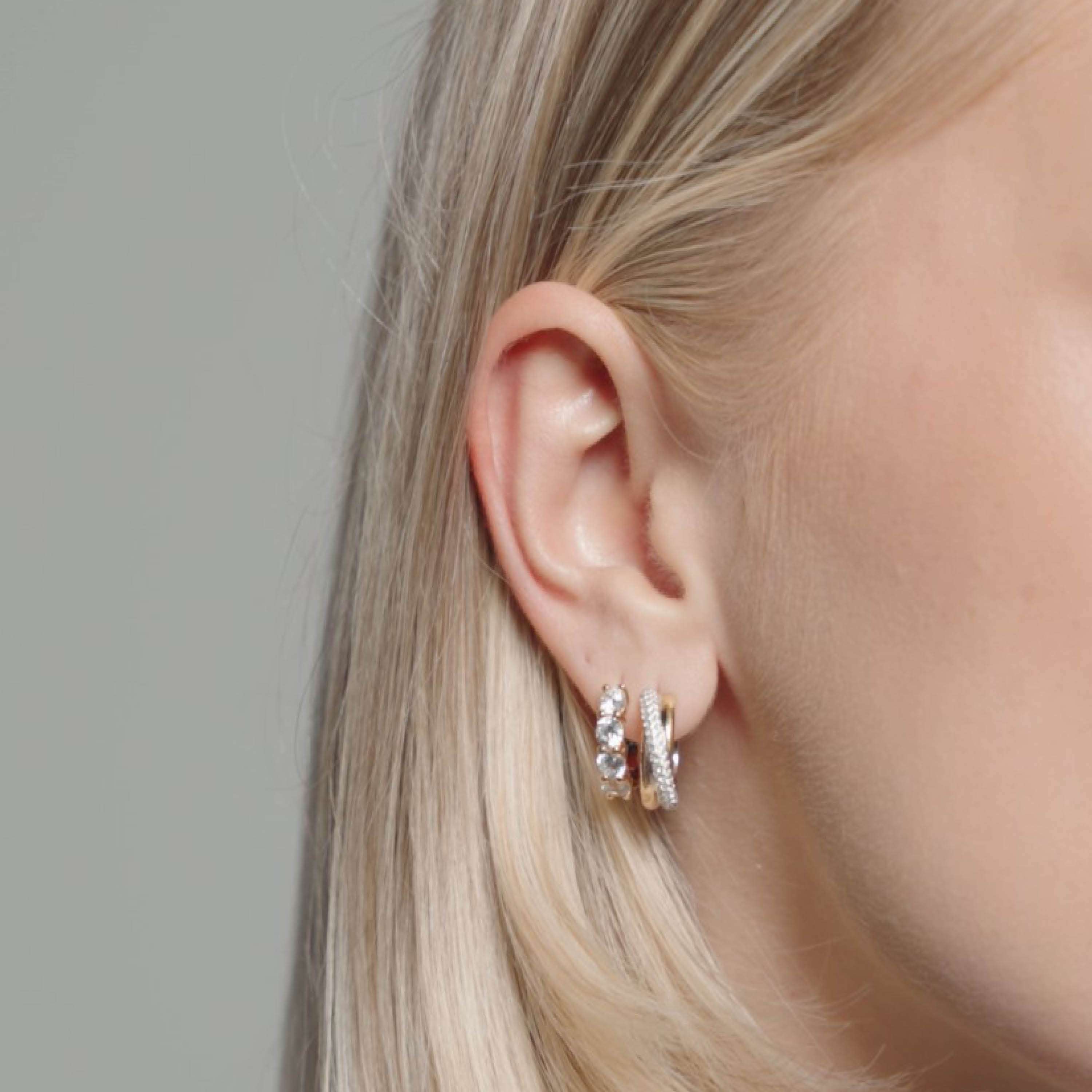 Oorringen gold plated Tricolor met zirkonia - 78012ZT