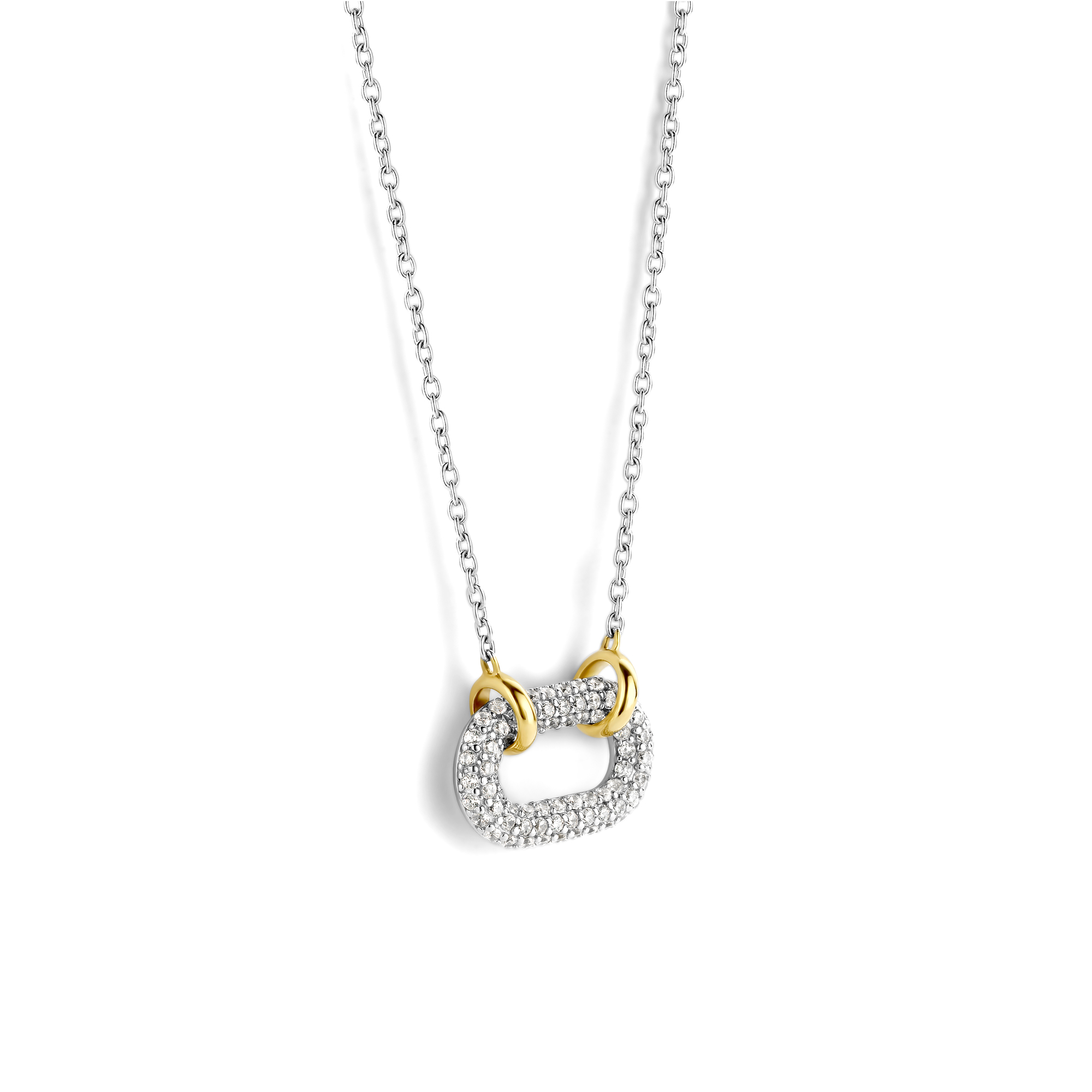 Ketting met ovaale bedel gezet met zirkonia 34010ZY