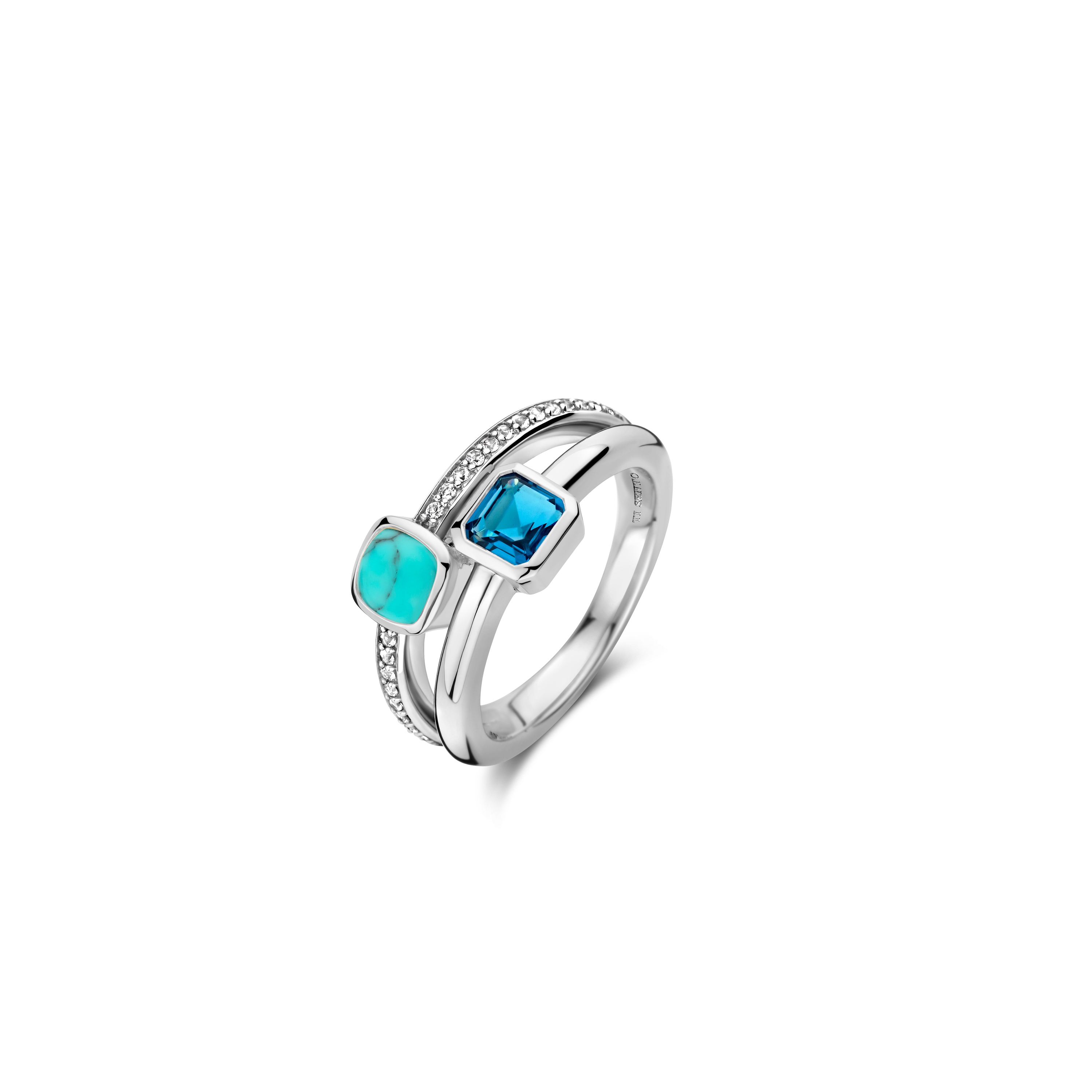 Ring van sterling zilver met zirkonia en gekleurd kristal 12326DB