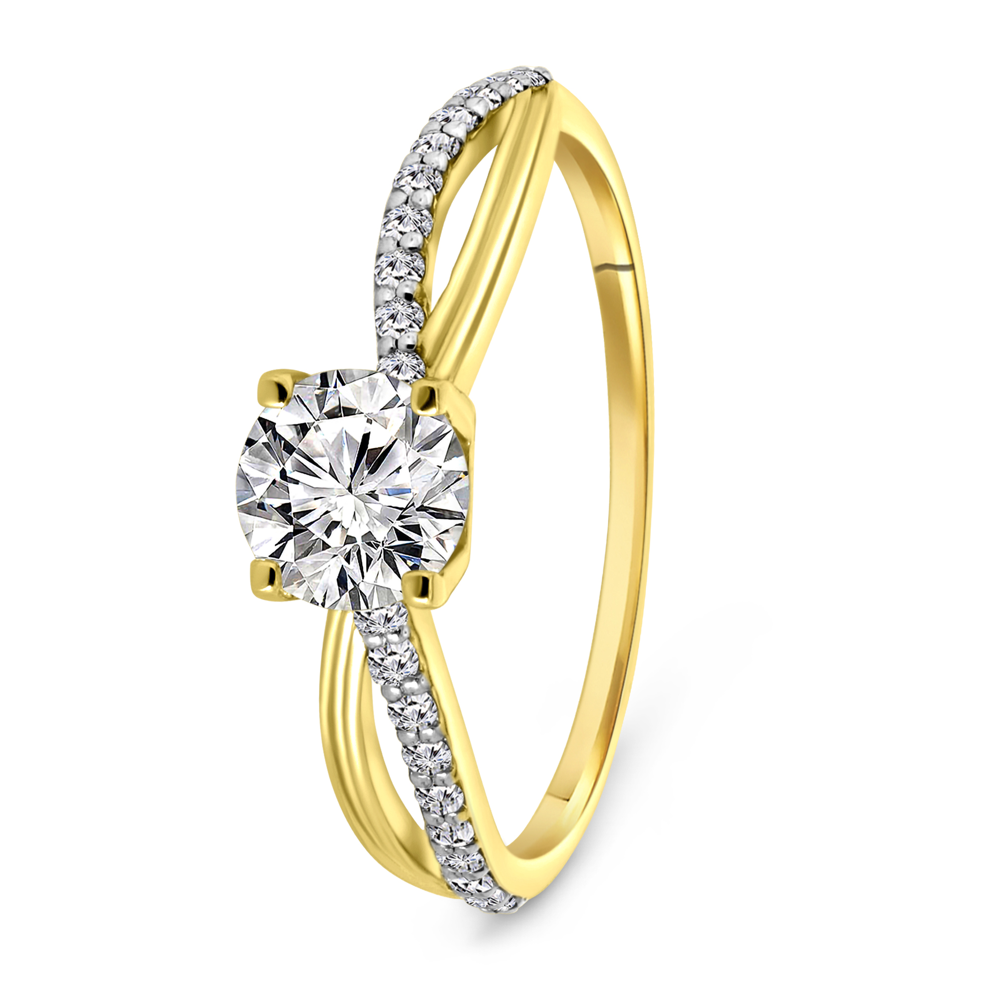 Geelgouden damesring met zirkonia R01-59237-Z