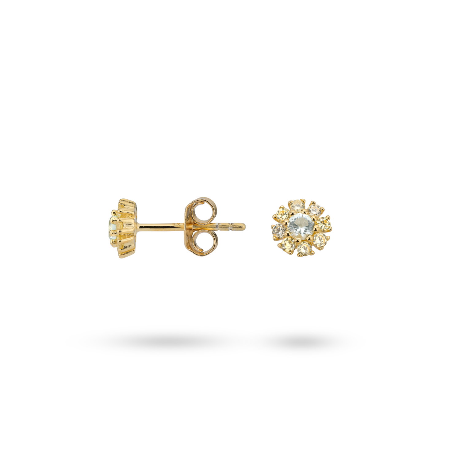 Oorknoppen van gold plated  met bloem detail en zirkonia 42456Y
