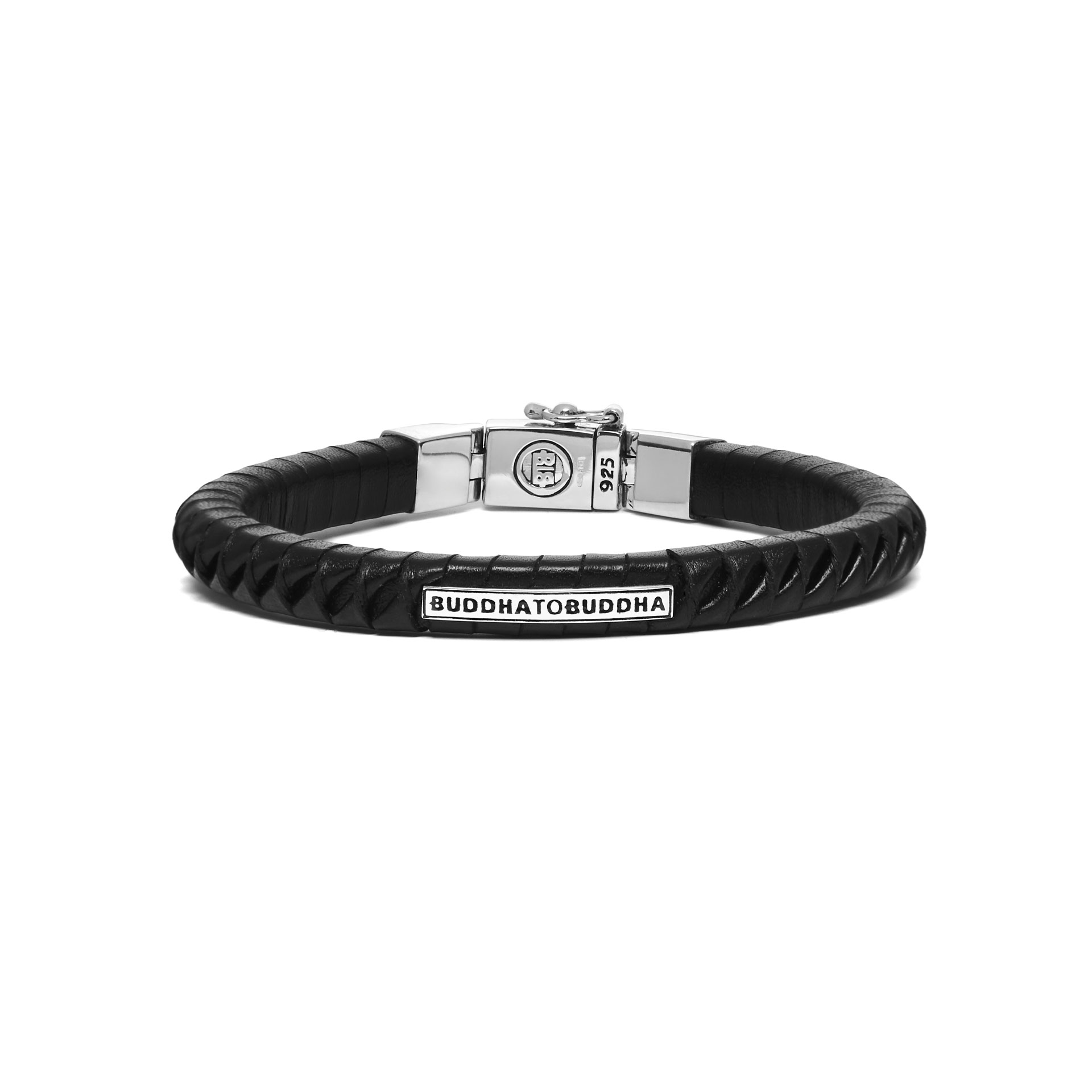 Armband Komang Small van zwart leer/ sterling zilver - 162BL