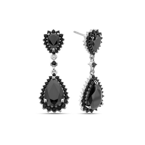 Oorhangers van sterling zilver met zwarte zirkonia SRNE015N