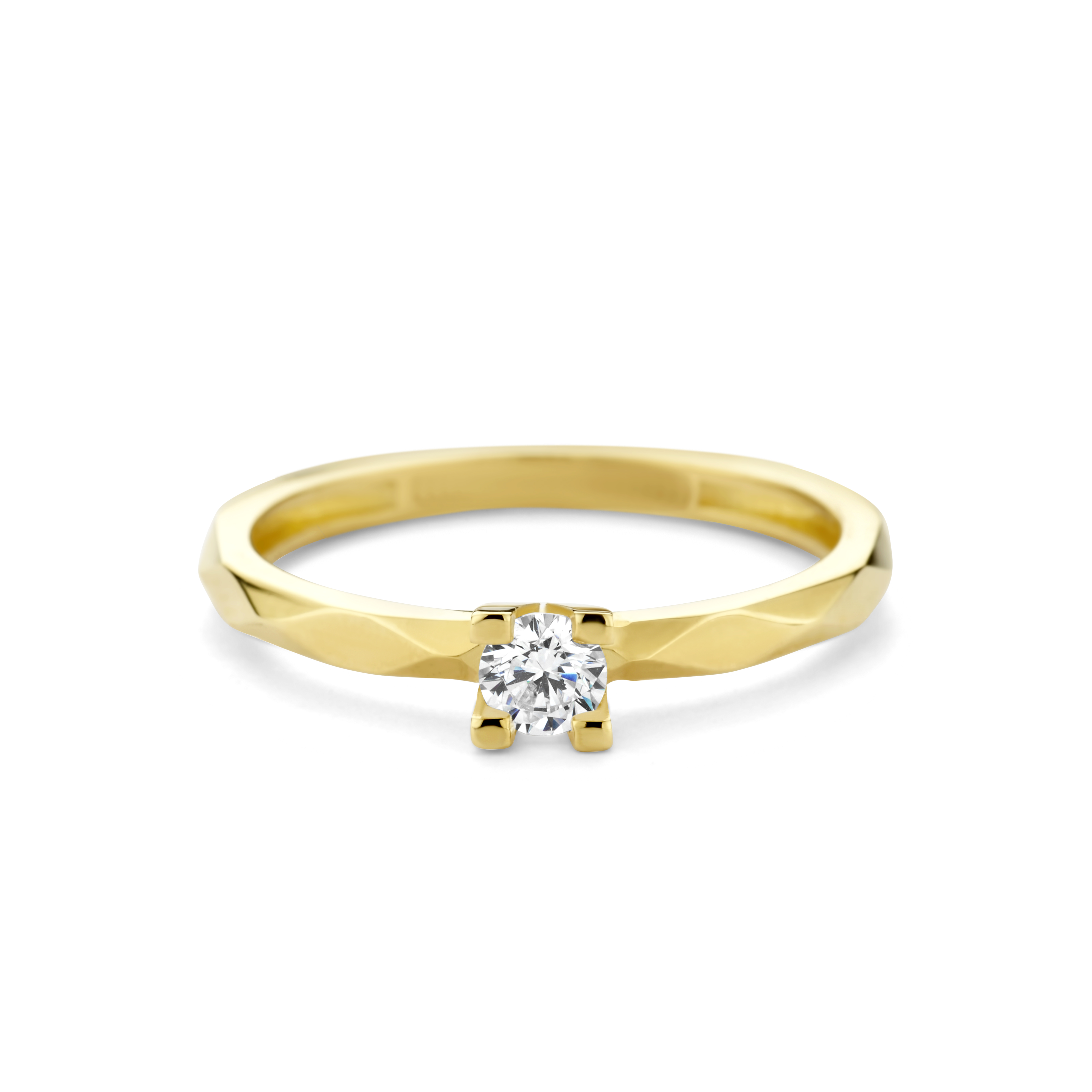 14 karaat geelgouden solitair ring met fonkelende zirkonia – R122-VX3-X3SZR0330-FCZ-LP-Y