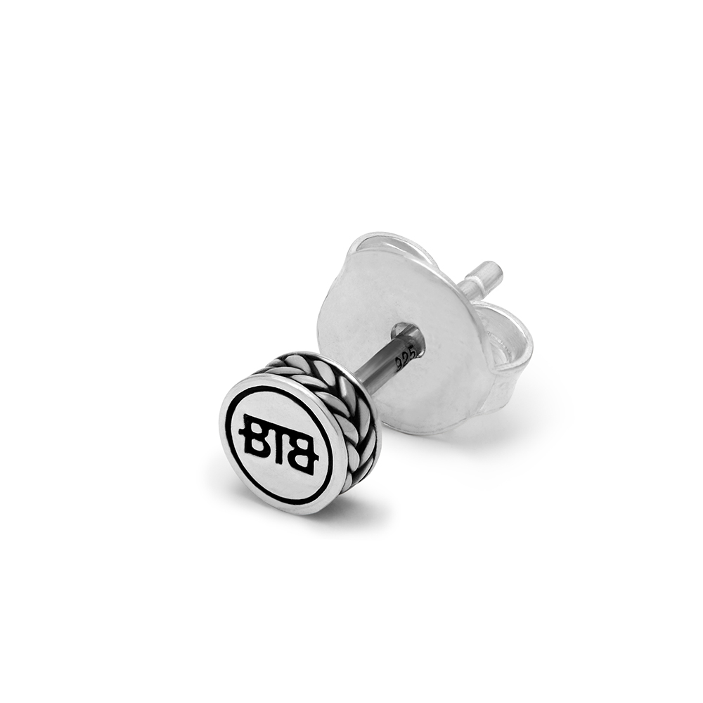Oorknop Barbara logo enkel stuk van sterling zilver 417