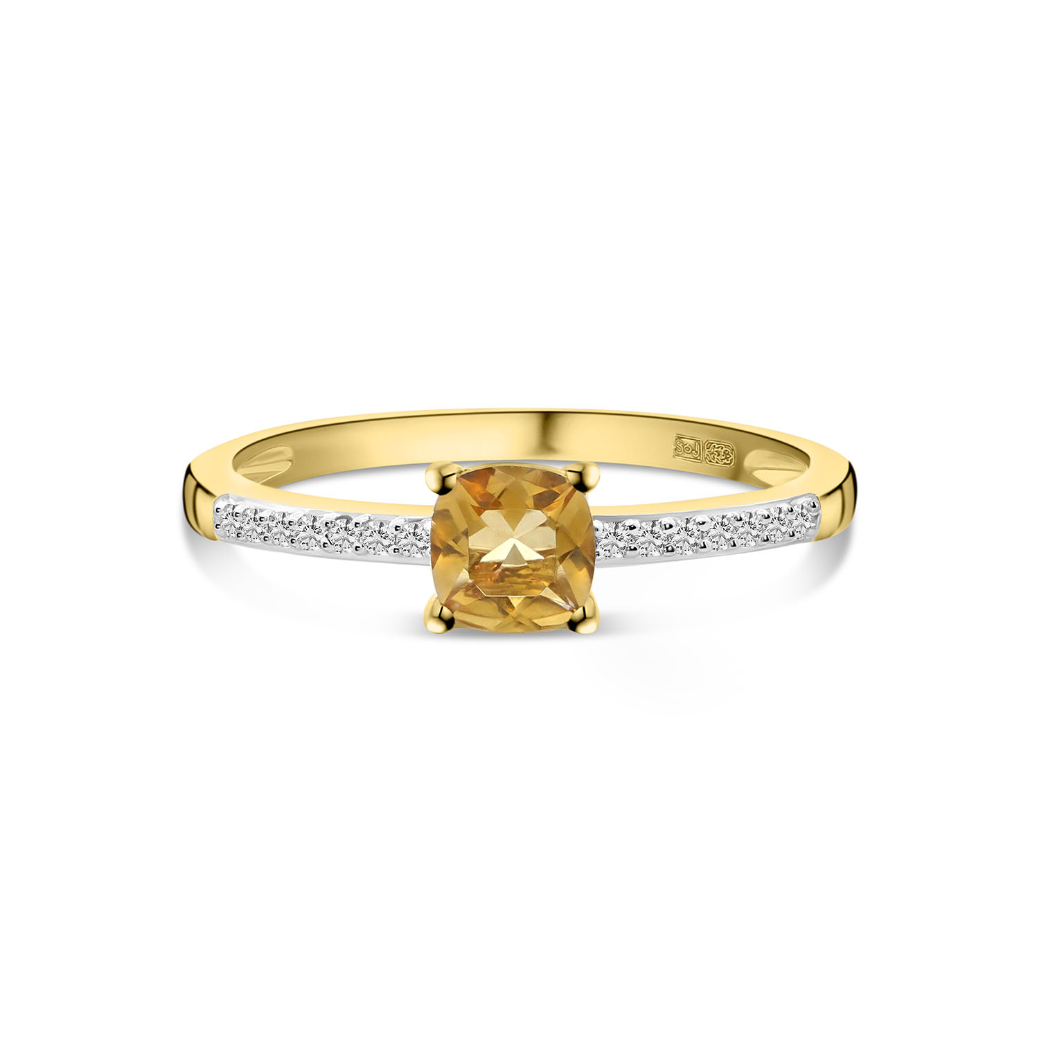 Geelgouden ring met citrien en diamanten R404-IGR-32302-CI-Y