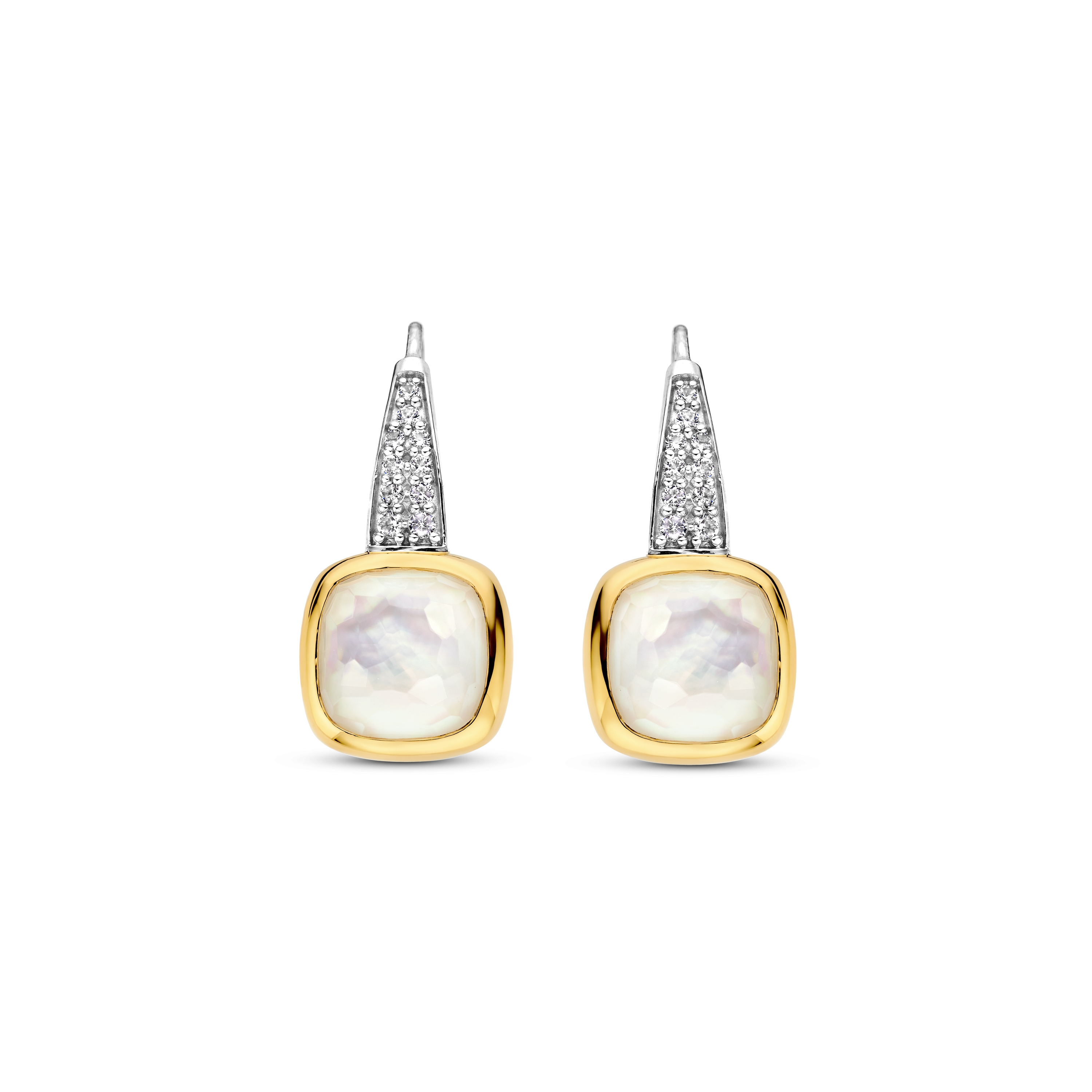 Oorhangers van gold plated  met zirkonia en kristal 7969MW