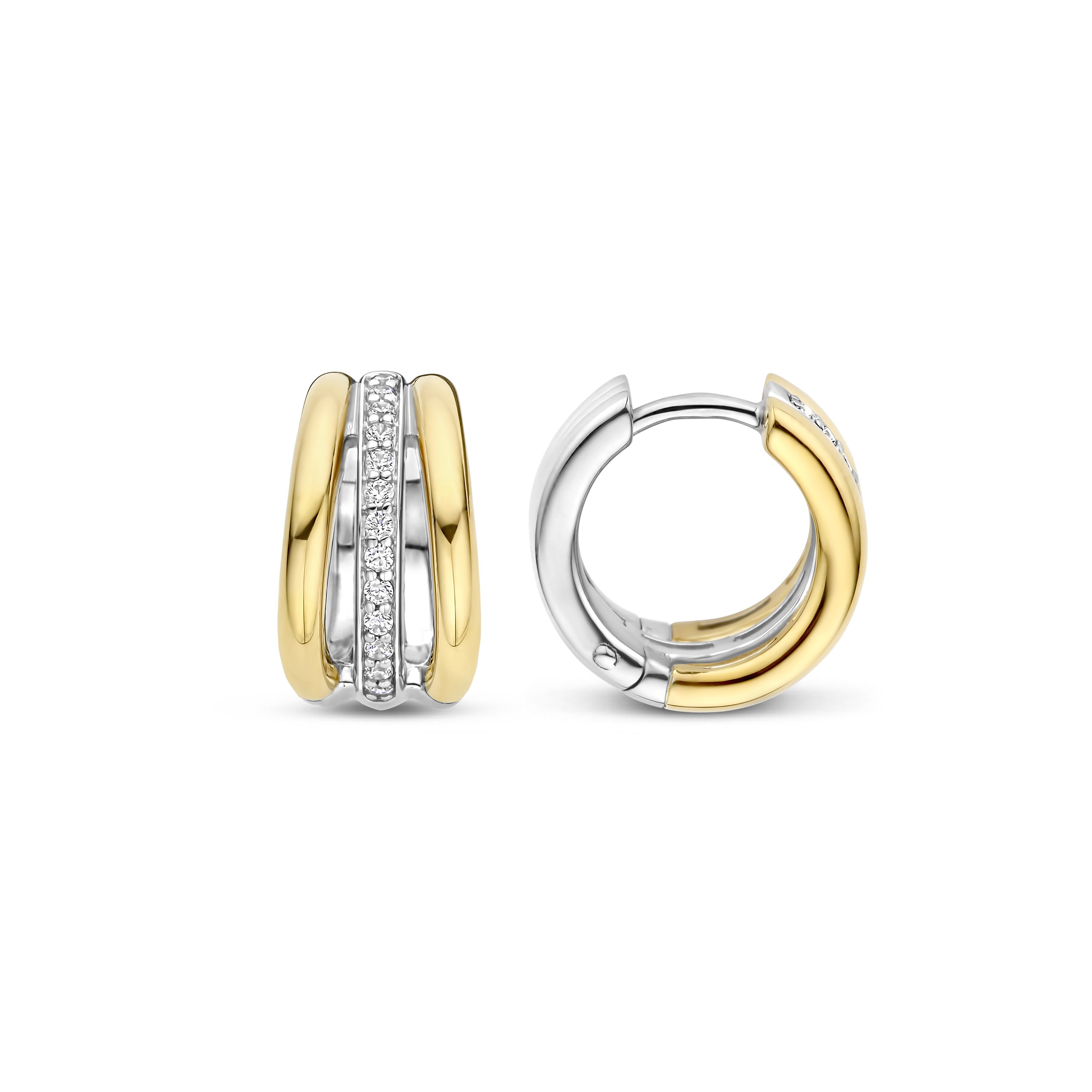 Oorringen gold plated bicolor met zirkonia - 78010ZY