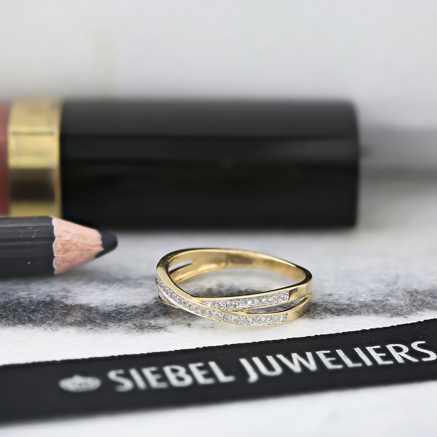 Geelgouden ring diamanten dubbel R382-R300226-Y