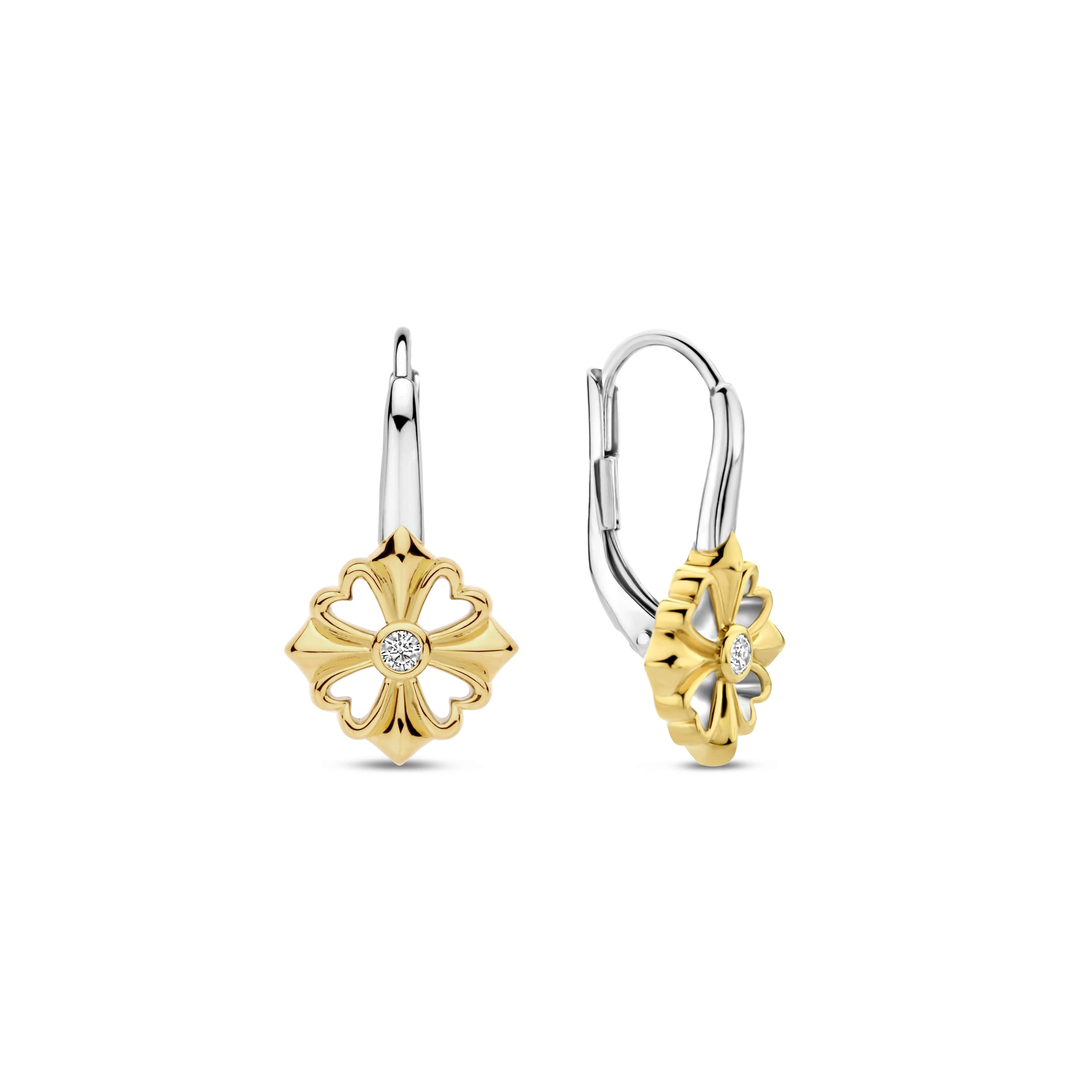 Oorhangers gold plated  met klaver vier - 7997ZY