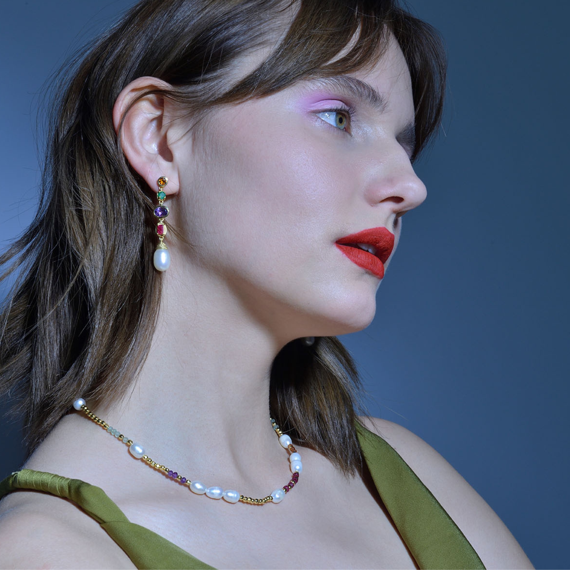 Kralenketting van gold plated  met stenen en parel 163C0152
