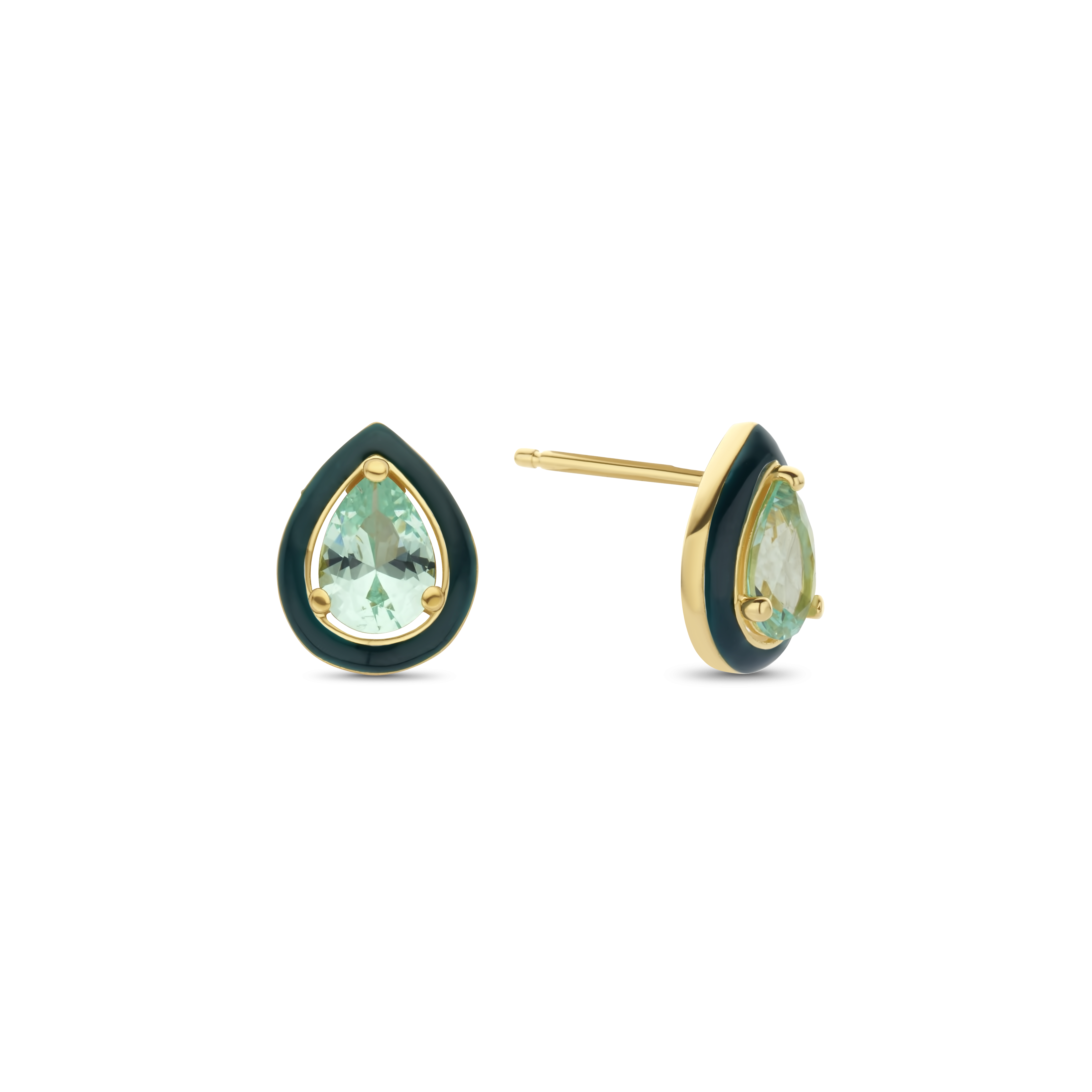 gold plated oorbellen met donkergroene zirkonia