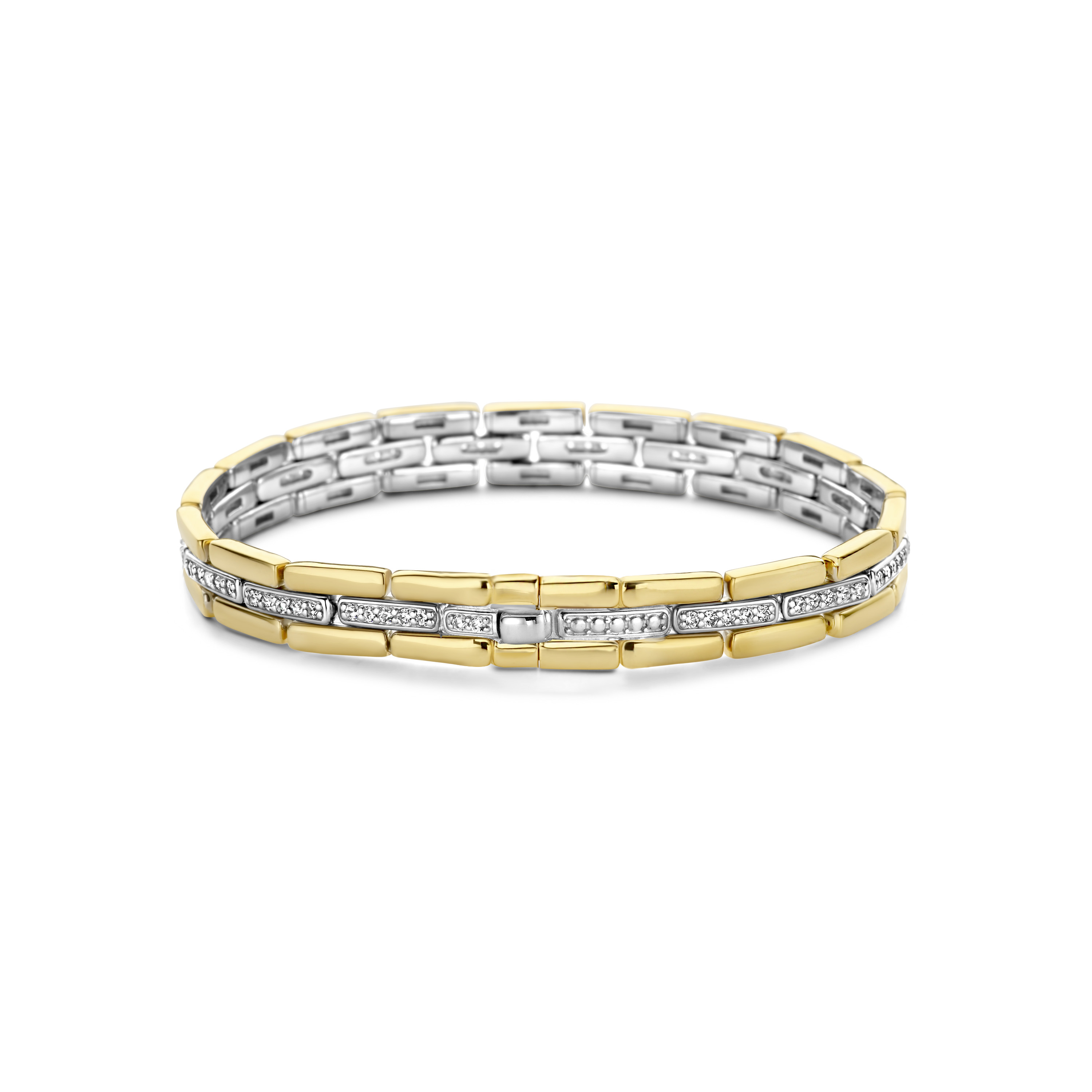 Schakelarmband van gold plated sterling zilver met zirkonia 23002ZY